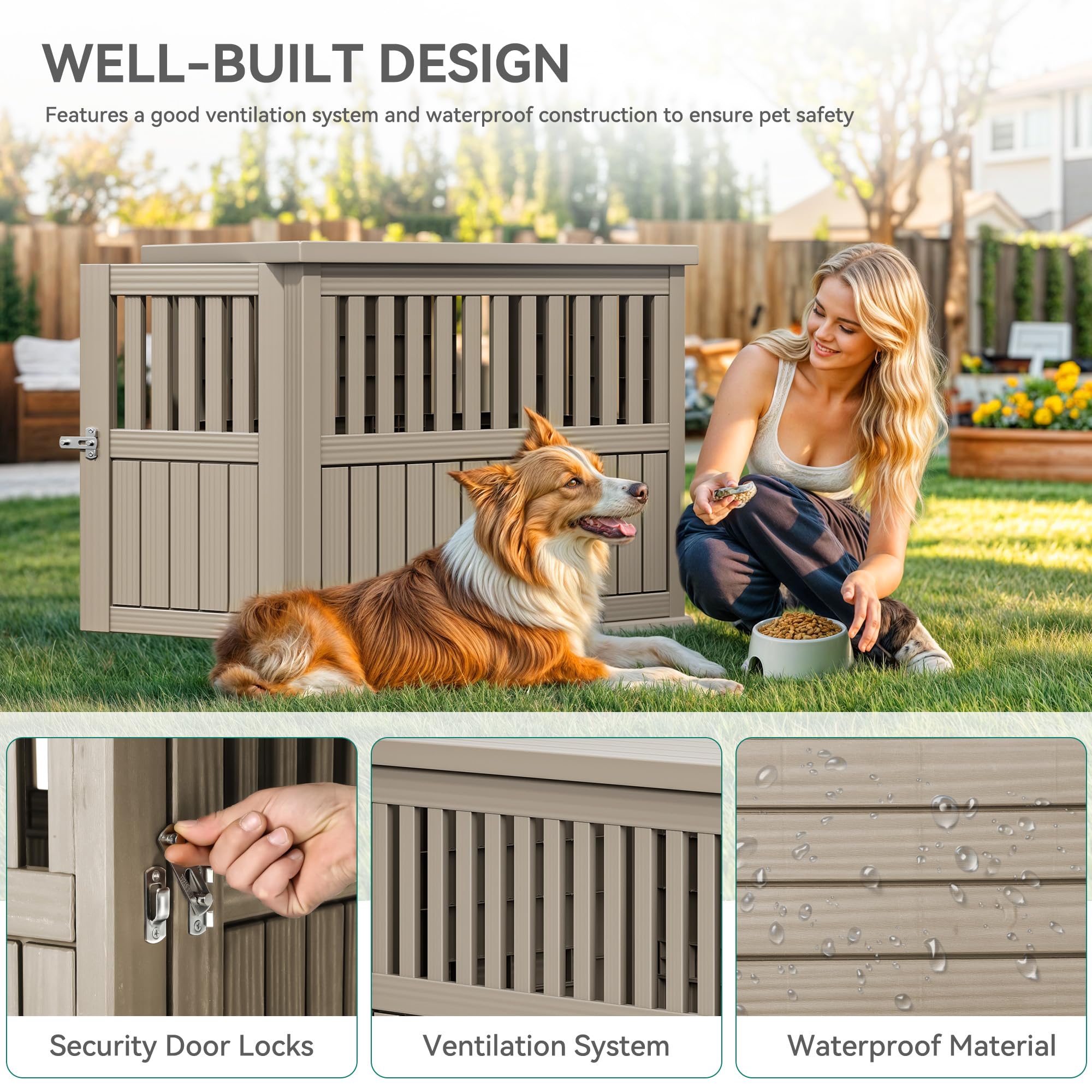 YITAHOME Plastic Dog Crate, Furniture-Style Nightstand & Side Table, Waterproof Indoor Kennel for Small to Medium Dogs, Brown