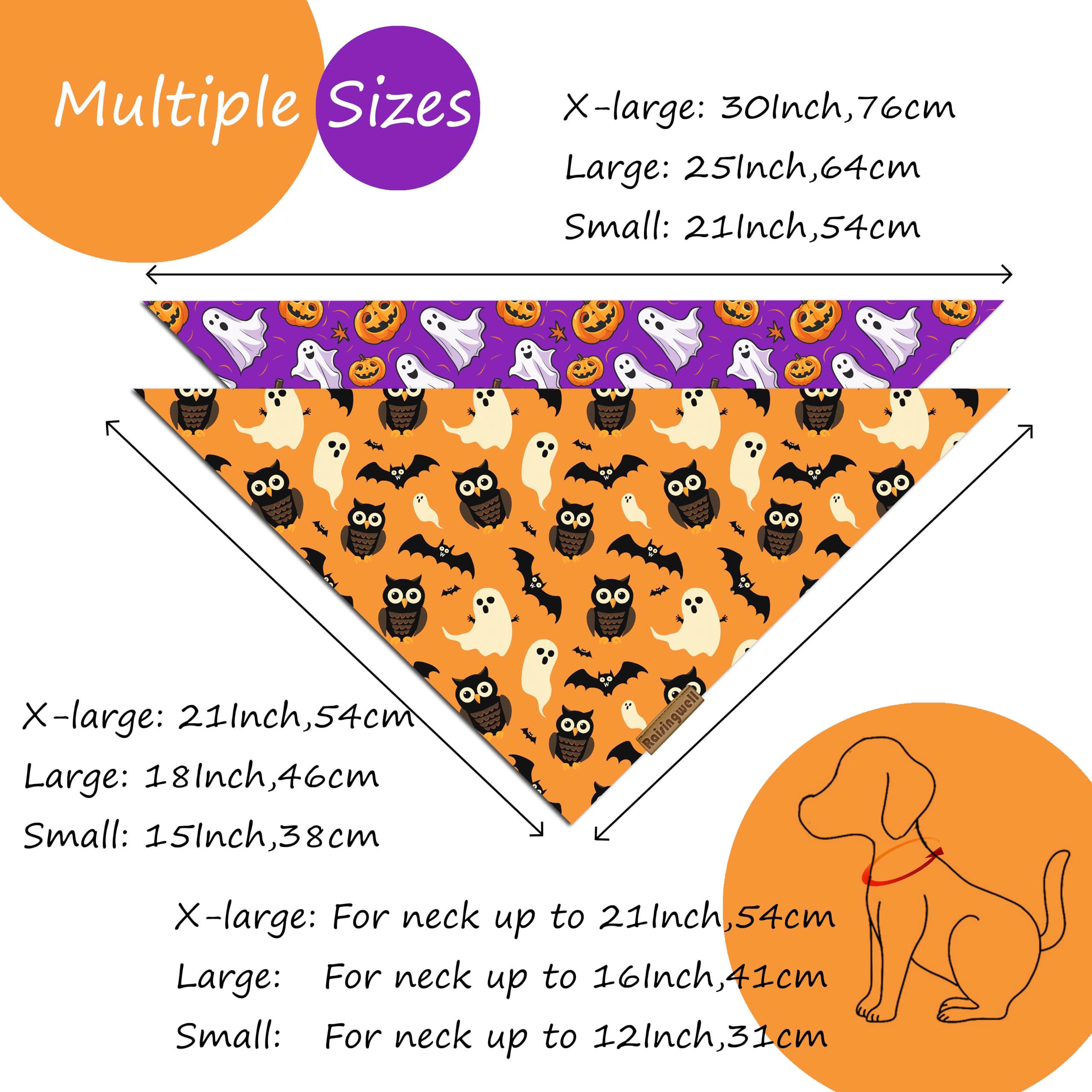 Raisingwell Halloween Dog Bandanas 2 Pack 4 Pattern Ghost Spider Pumpkincandle Bibs Reversible Washable Durable Fall Scarf Suita