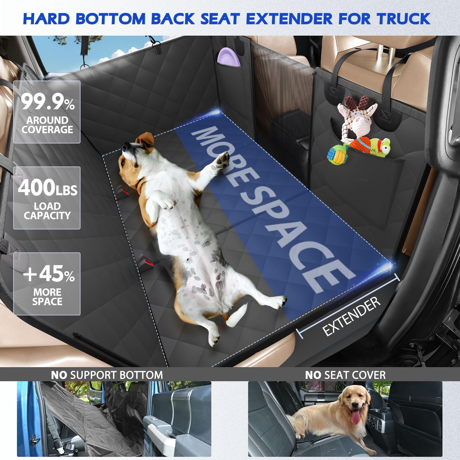 XL Truck Back Seat Extender for Dogs Hard Bottom, Dog Seat Cover for Back Seat Waterproof, Dog Hammock for Truck Full Size, Pet