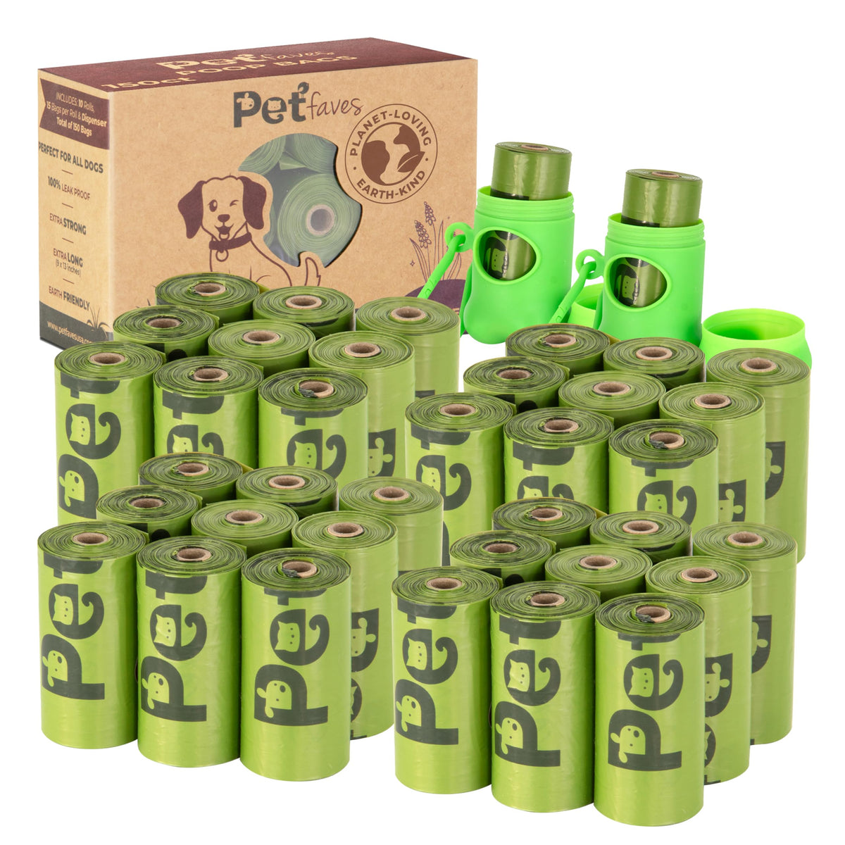 Pet Faves Eco-Friendly Dog Poop Bags - 100% Leak-Proof, Strong, And Extra Long Doggie Poop Bags For Dogs And Cats Waste Bag, Lav