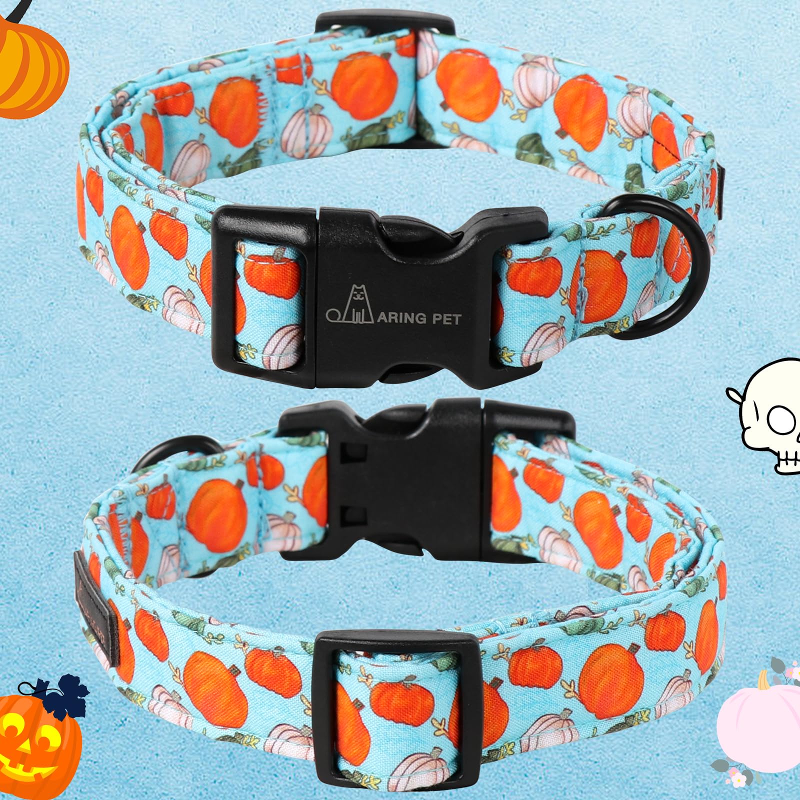 Aring Pet Halloween Dog Collar-Cotton Pumpkin Dog Collars, Adjustable Lightweight Pet Collar Puppy Collars With Quick Release Buckle For Girl&Boy Dogs