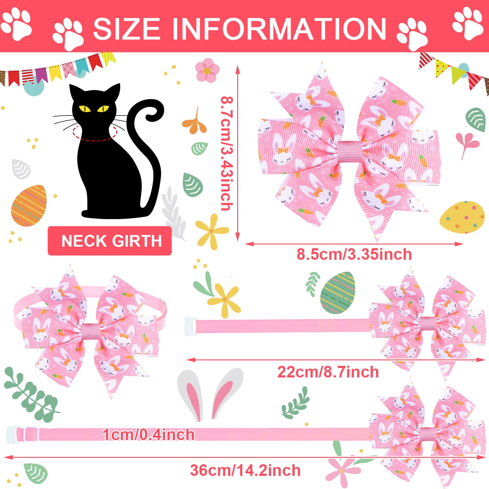 Talltalk 40 Pcs Easter Dog Collars For Dogs Bulk Bunny Spring Dog Collar Easter Grooming Bows With Plastic Buckle Elastic Cat Bo
