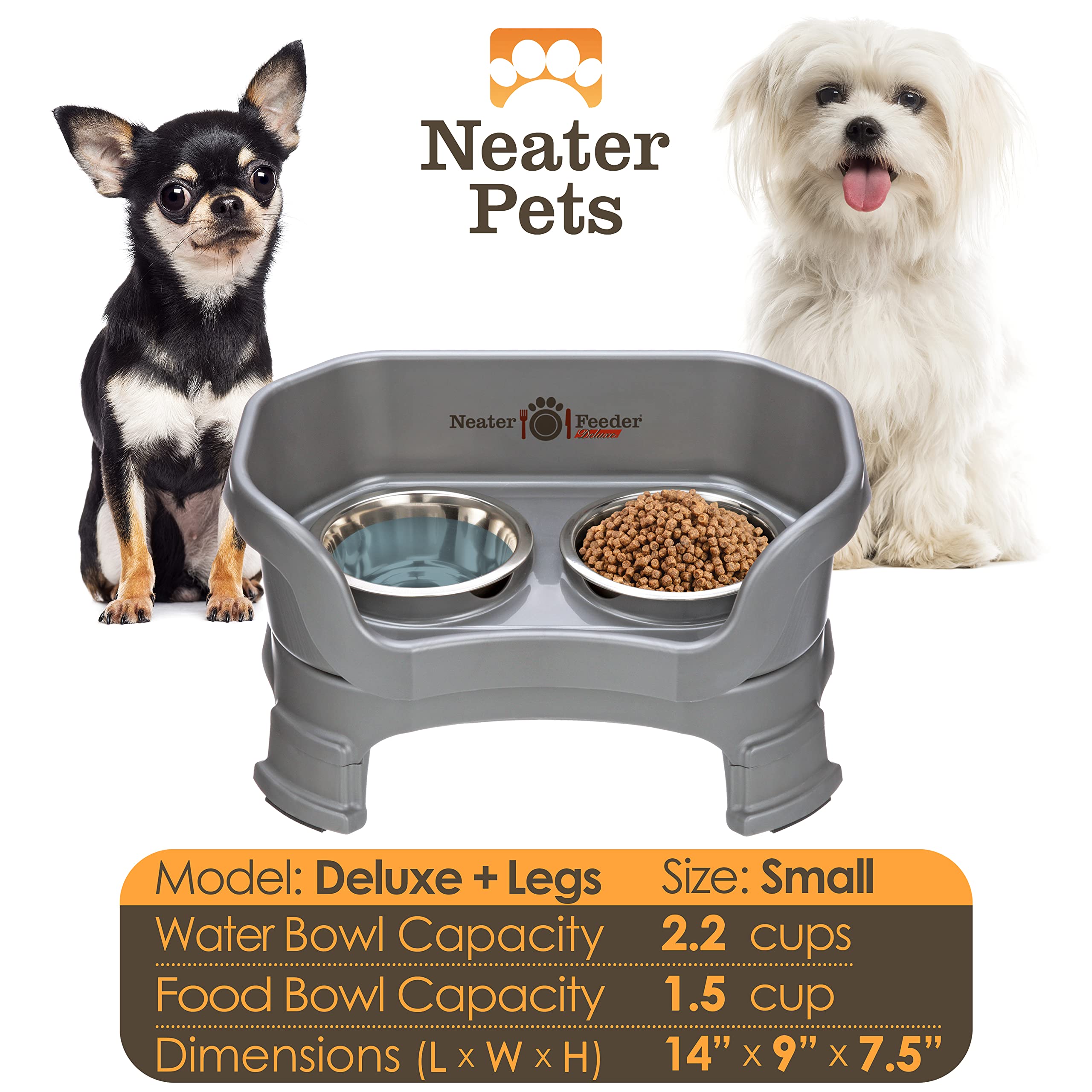 Neater Feeder Deluxe Mess Proof Dog Bowls Elevated for Small Breeds - Made in USA - No Spill Raised Dog Food Bowl Stand w/Leg Ex