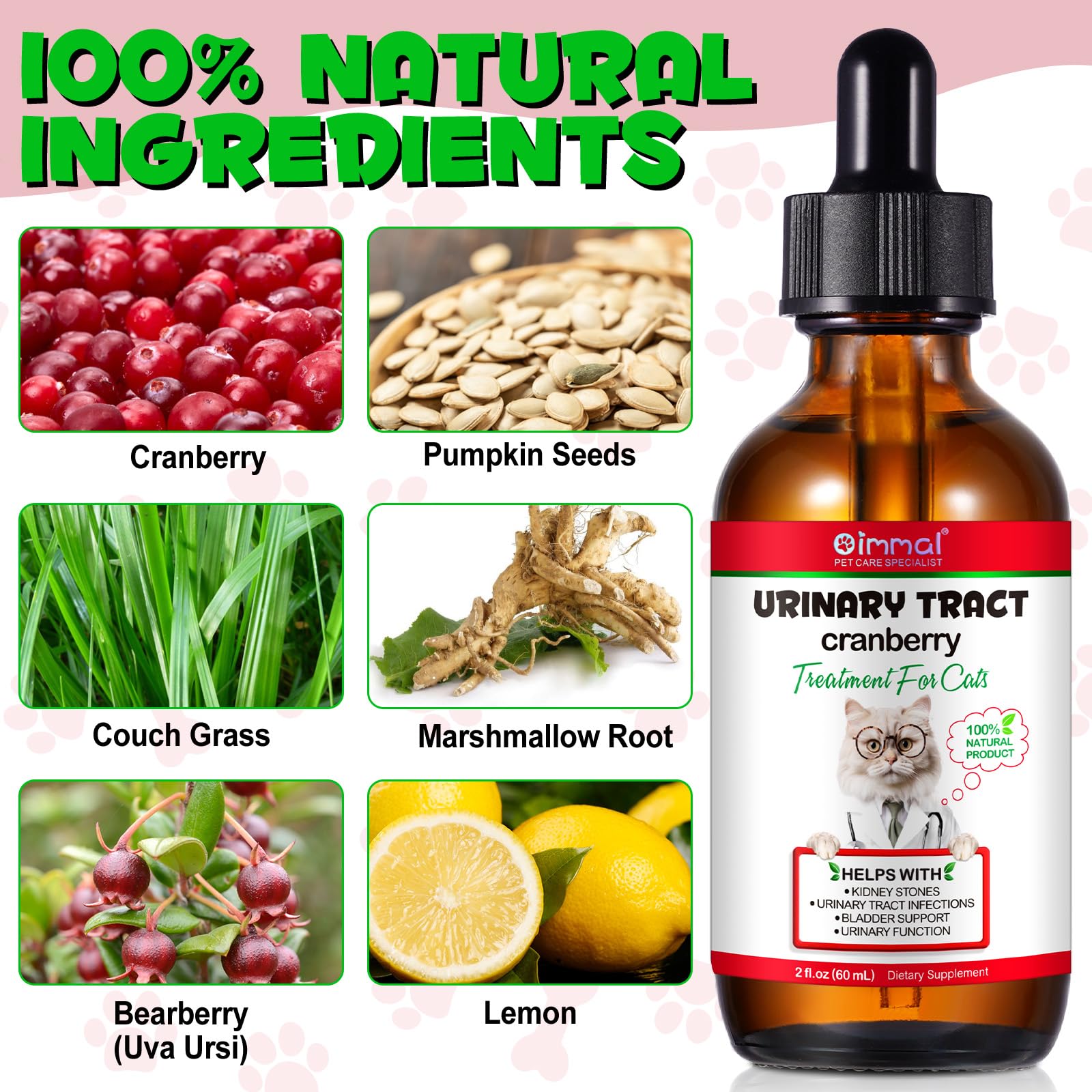 Urinary Tract for Cats, Natural Cat Urinary Tract Infection Treatment Drops Supports Bladder, Kidney Stone, Cat UTI, Cranberry K