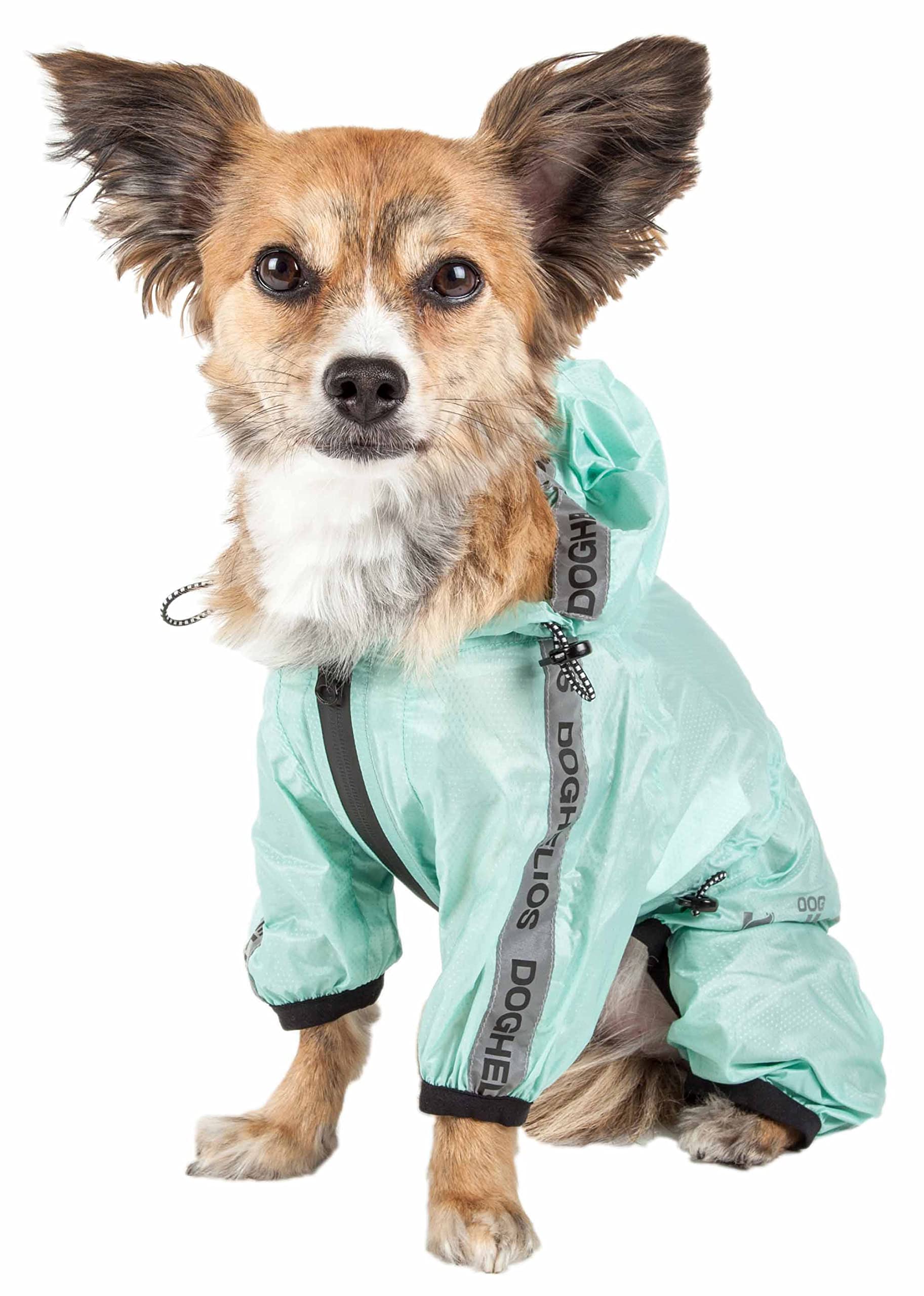 Dog Helios Torrential Shield Waterproof and Adjustable Full Body Dog Raincoat, SM, Green
