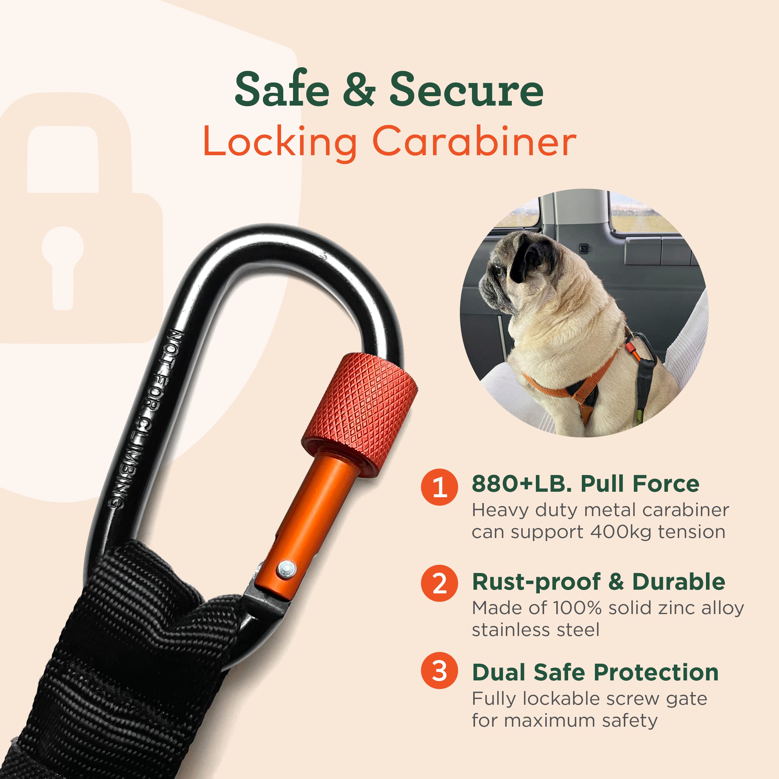 ARCA PET Dog Seat Belt for Car | Universal Dog Car Seatbelt | Durable Reflective Rope with Clip Hook Latch, Buckle and Carabiner