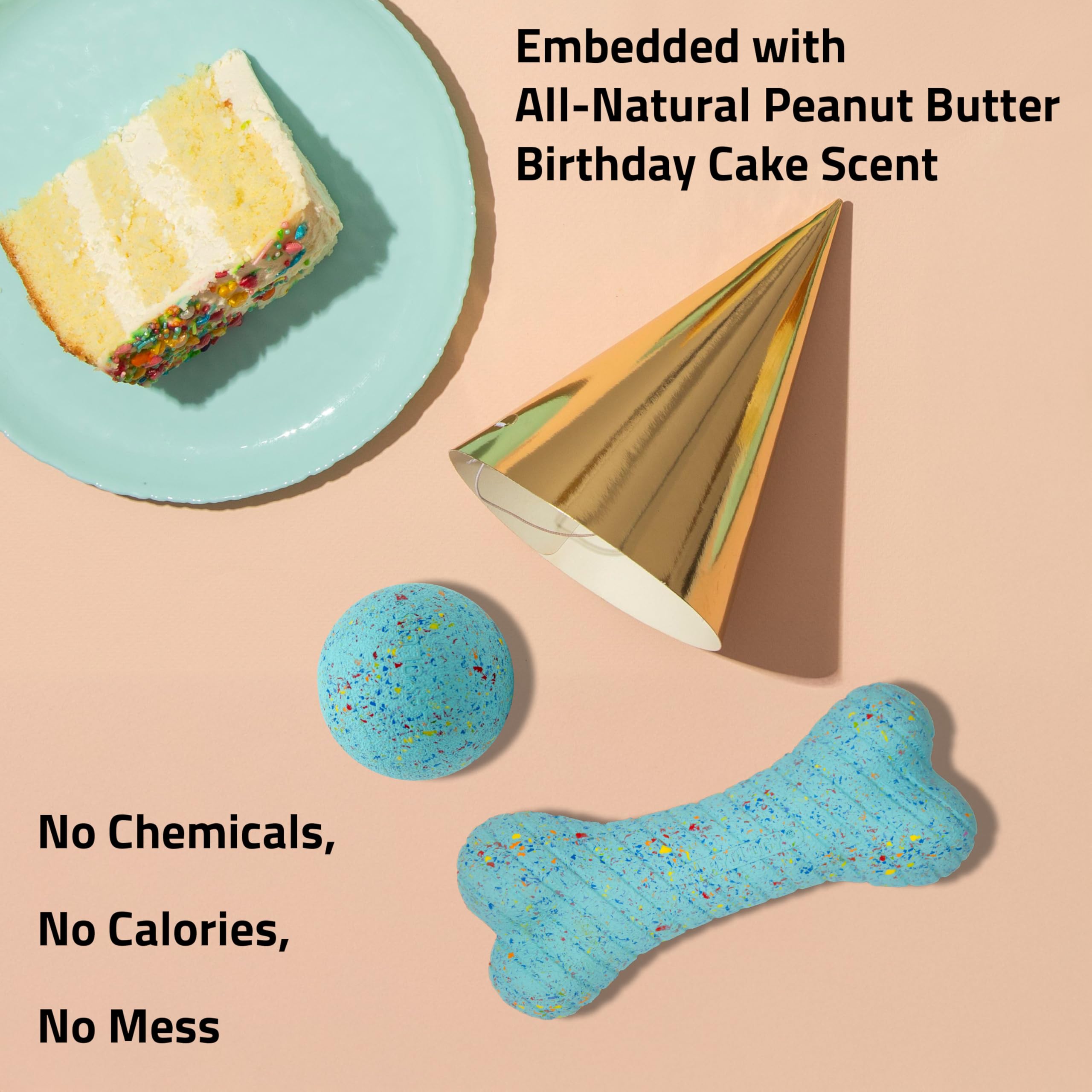 Playology Birthday Pack Dog Toys For Large Dogs | All-Natural Peanut Butter Birthday Cake Scented Gift Bundle | 1 Squeaky Chew B