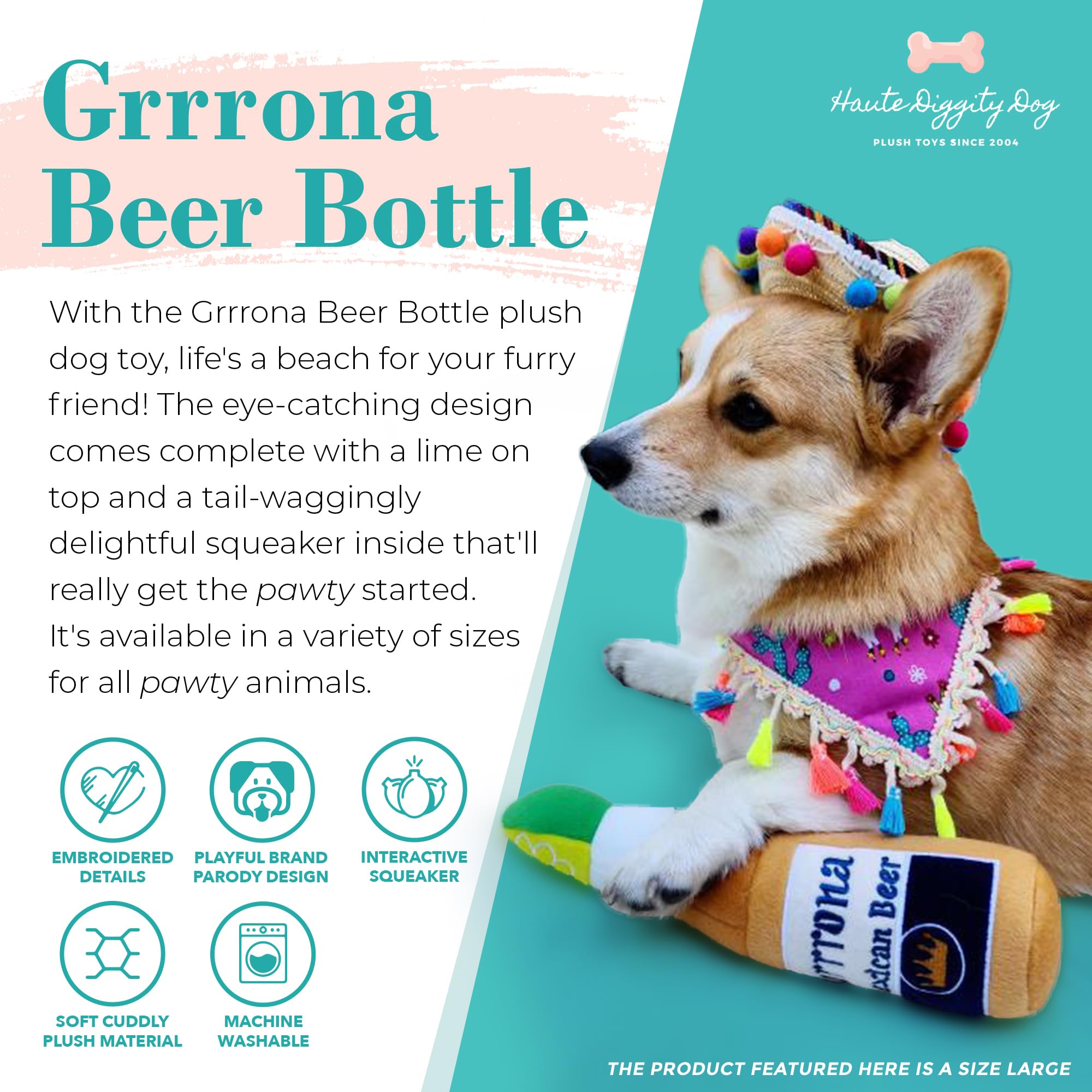 Haute Diggity Dog Pup Brews Collection - Soft Plush Funny Dog Toys with Squeaker and Fun, Colorful, Unique Parody Designs Made f