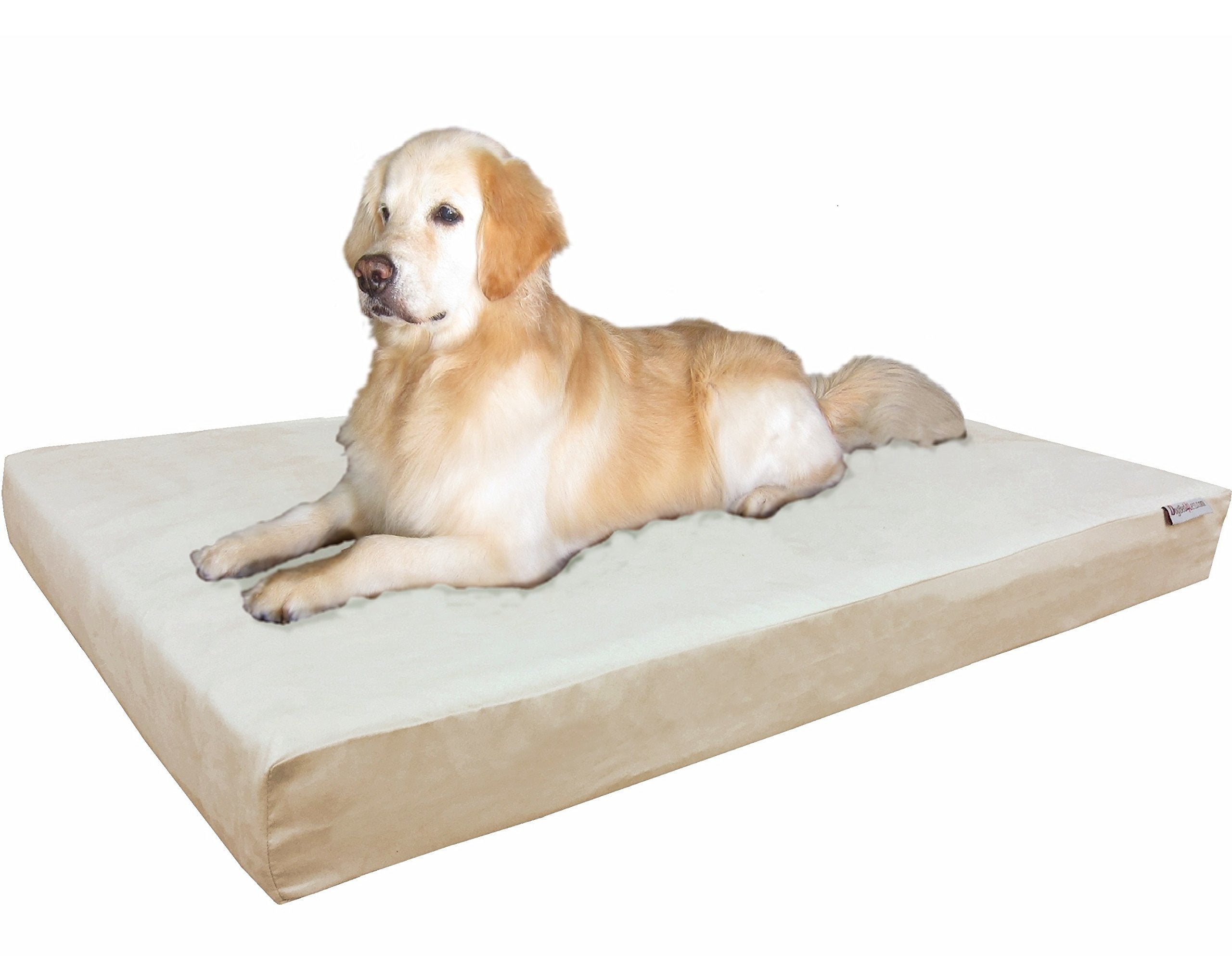 Dogbed4Less Orthopedic Memory Foam Dog Bed For Large Dog, Waterproof Liner And Durable Pet Bed Cover, Gel Cooling Xxl 55X37X4 Pad, Micro Suede In Khaki
