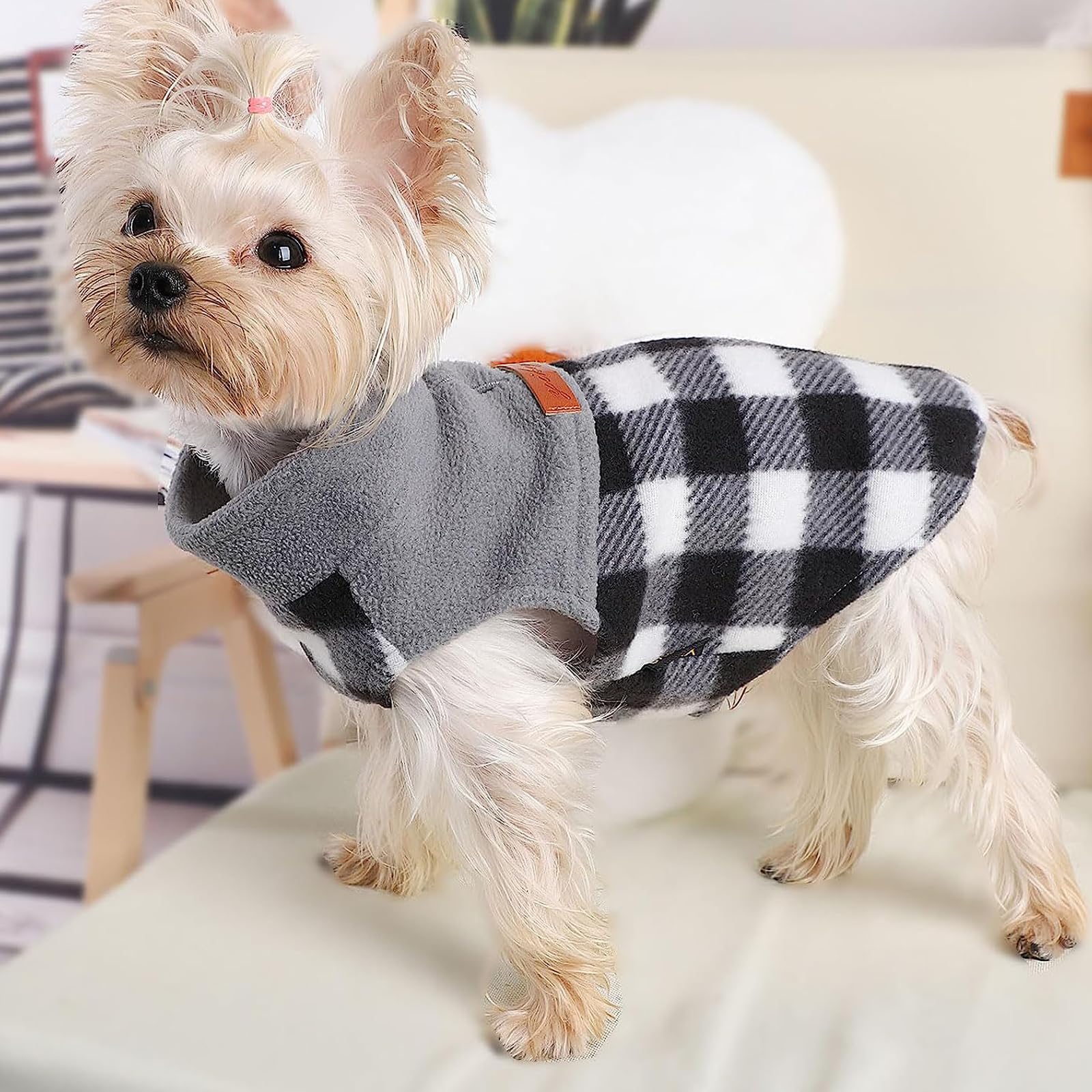 Samll Dog Sweater Fleece Plaid Dog Vest Warm Pullover Pet Sweater Soft Stretchy Fleece Vest Chihuahua Clothes Yorkie Clothes Tur