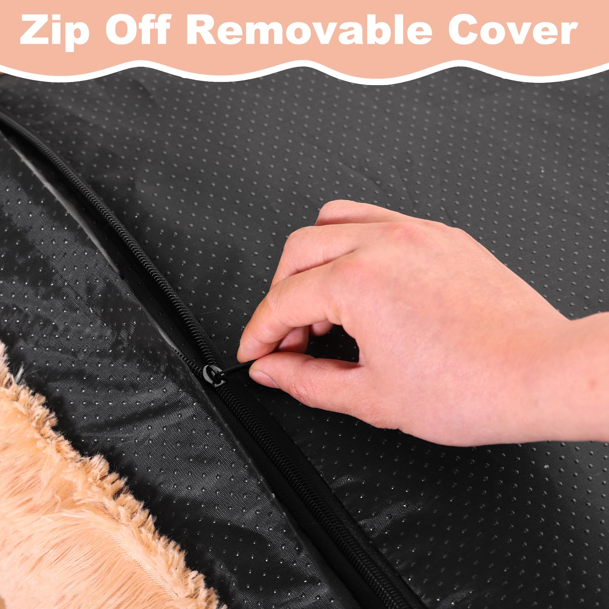 Bedfolks Xxl Dogs Crate Bed, Plush Washable Faux Fur Pad, Waterproof, 47''X29'', Solid Camel