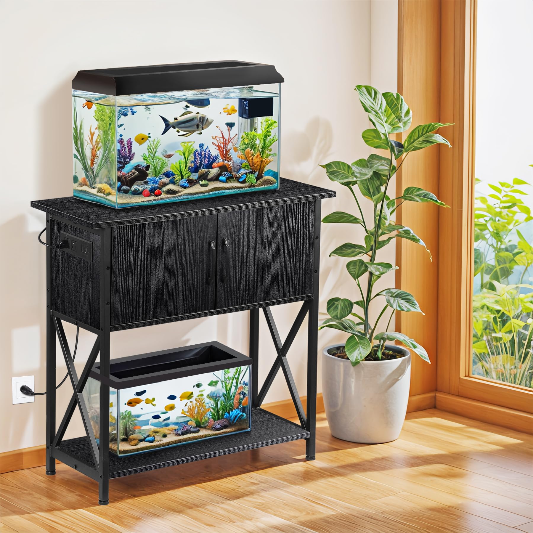 29 Gallon Aquarium Stand with Cabinet Storage - Metal Fish Tank Stand for 20 Gallon Long Aquariums, 330LBS Capacity (30.7 L*12.6