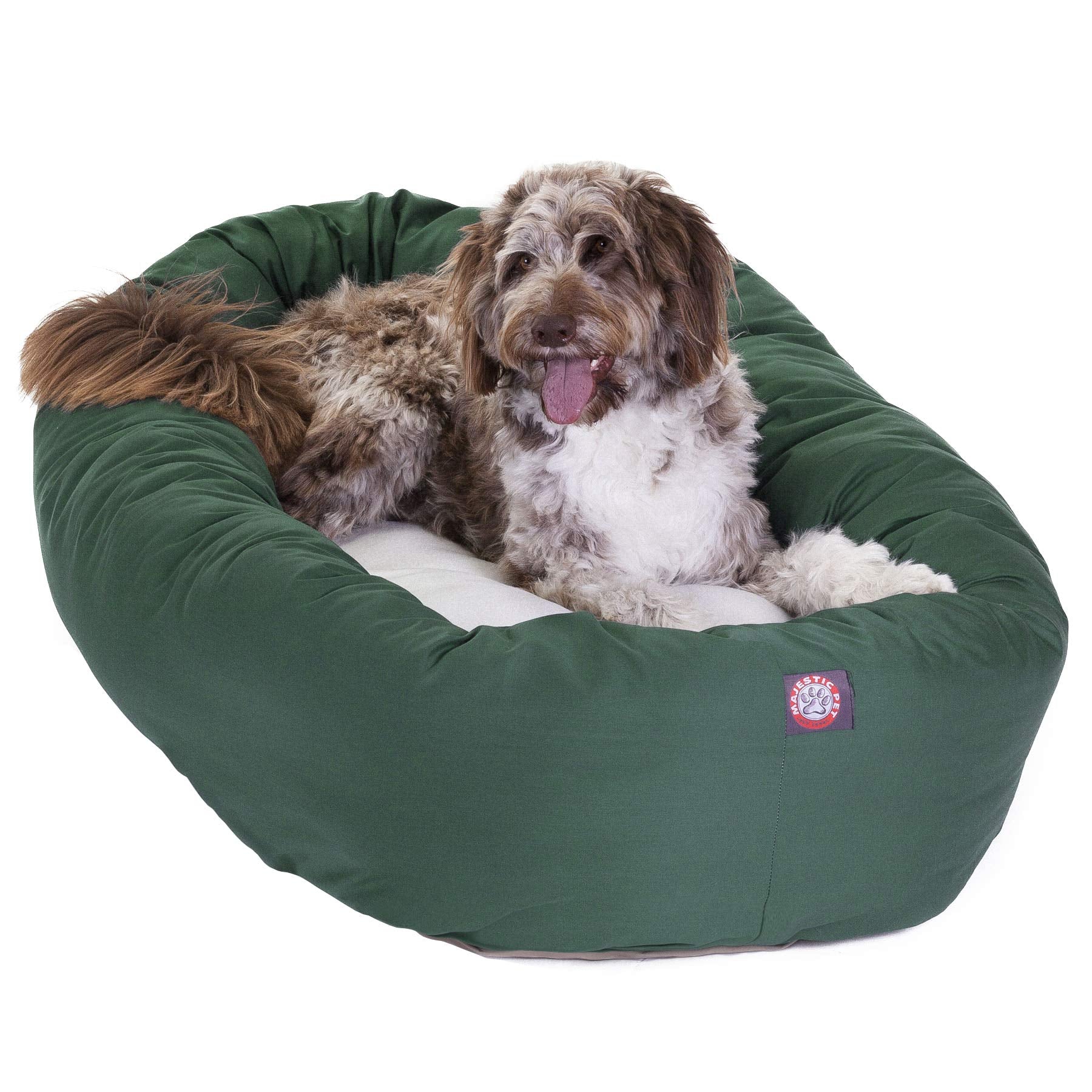 Majestic Pet 52 inch Green & Sherpa Bagel Dog Bed Products, 52.0L x 35.0W x 14.0Th