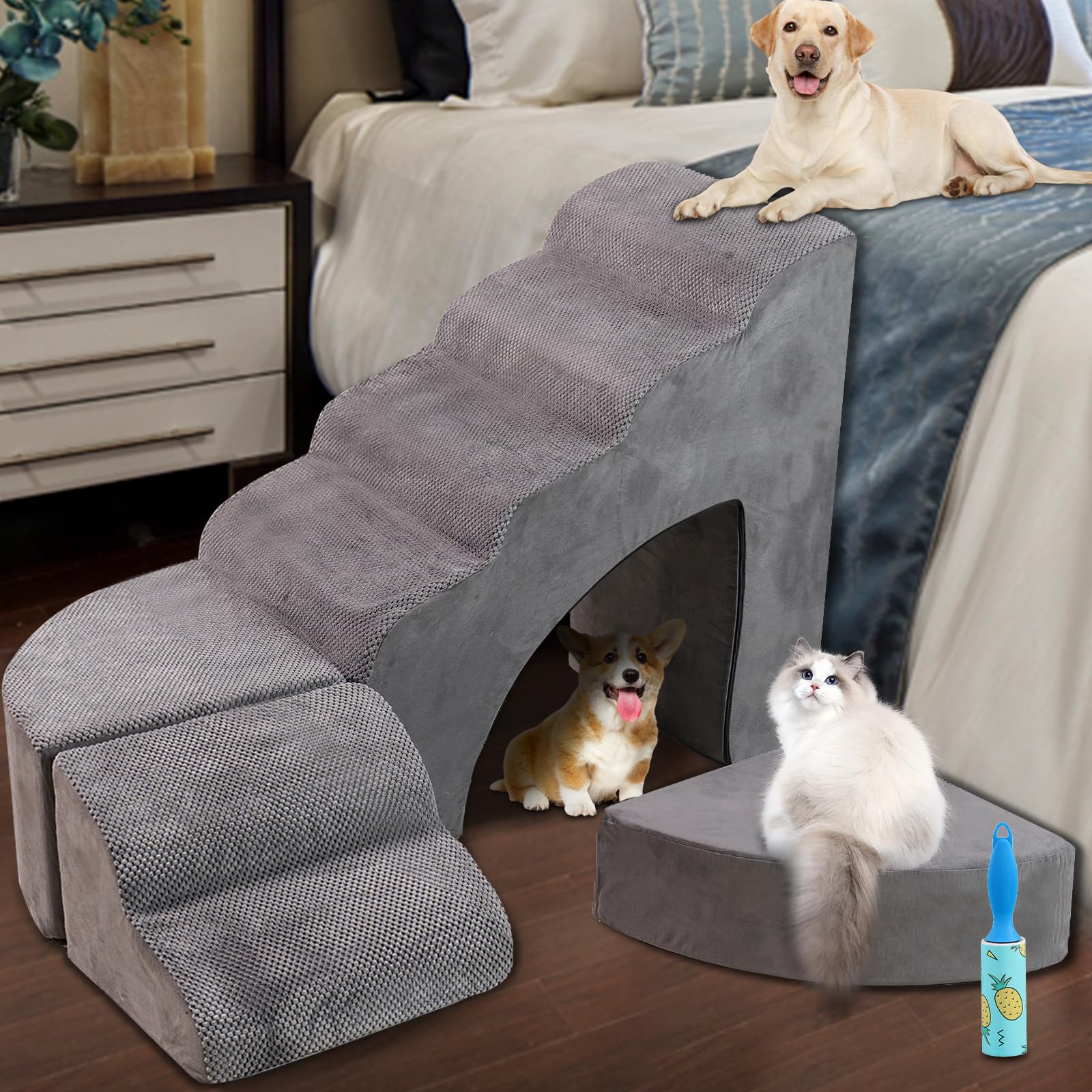 Foam Dog Stairs & Steps Ramps for High Beds 25-30 inches High Tall, LitaiL 6 Step Pet Stairs Steps for High Beds 30 inch Large D