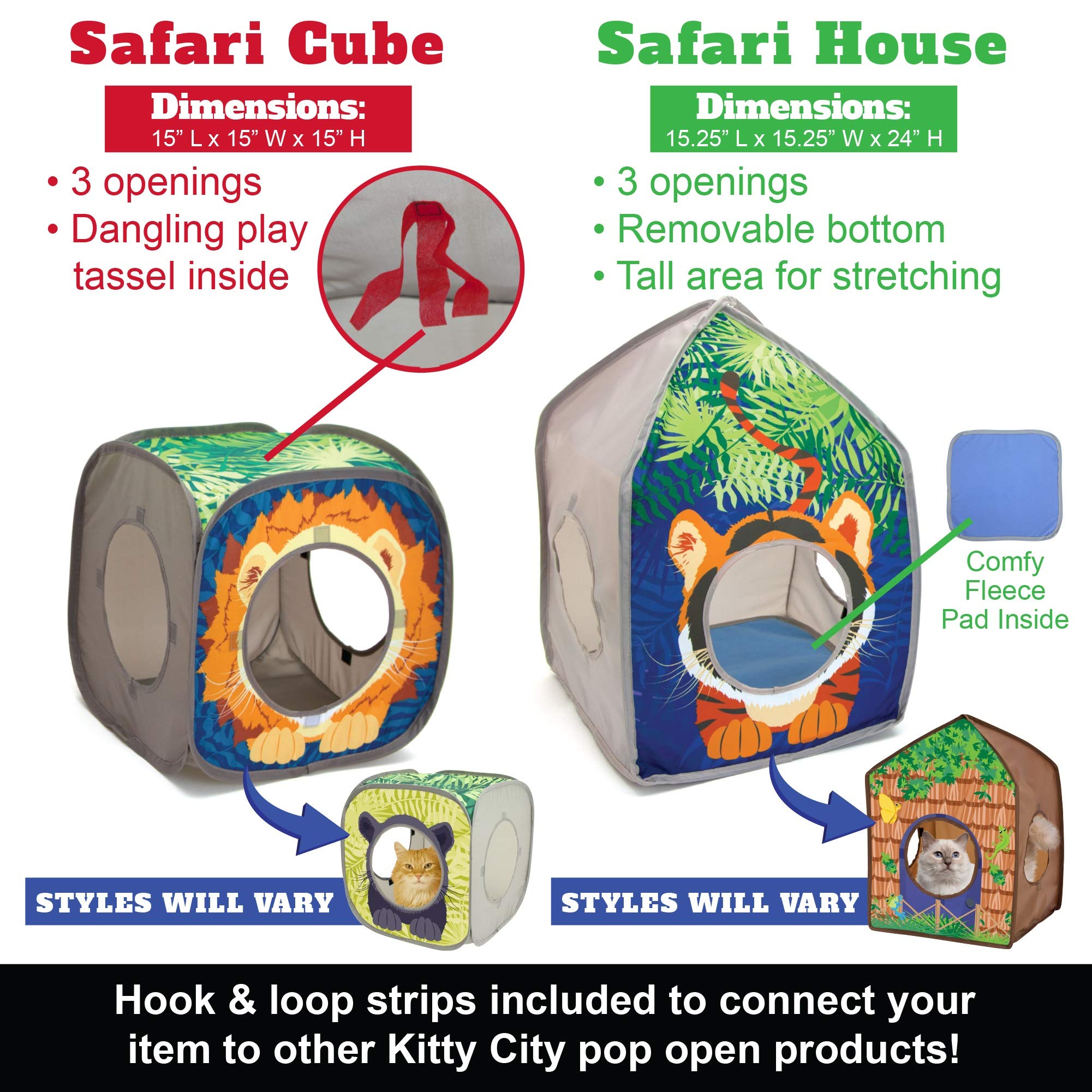 Kitty City Pop-Up Safari Hut Play House, Cat Cube, Play Kennel, Cat Bed, Jungle Cat House