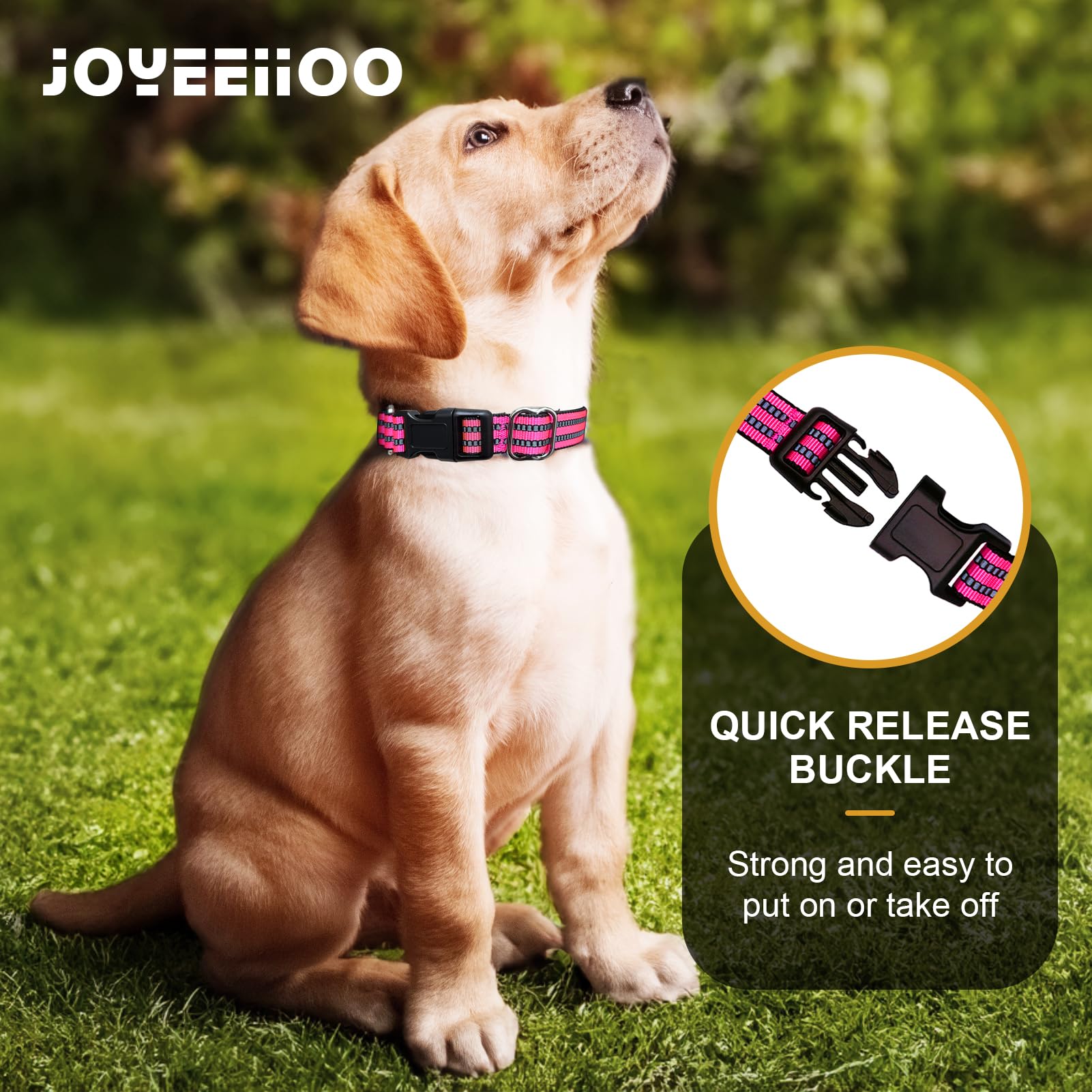 Joyeeiioo Martingale Dog Collar, Adjustable Nylon Reflective Collar With Quick Release Buckle (Hot Pink, Large)