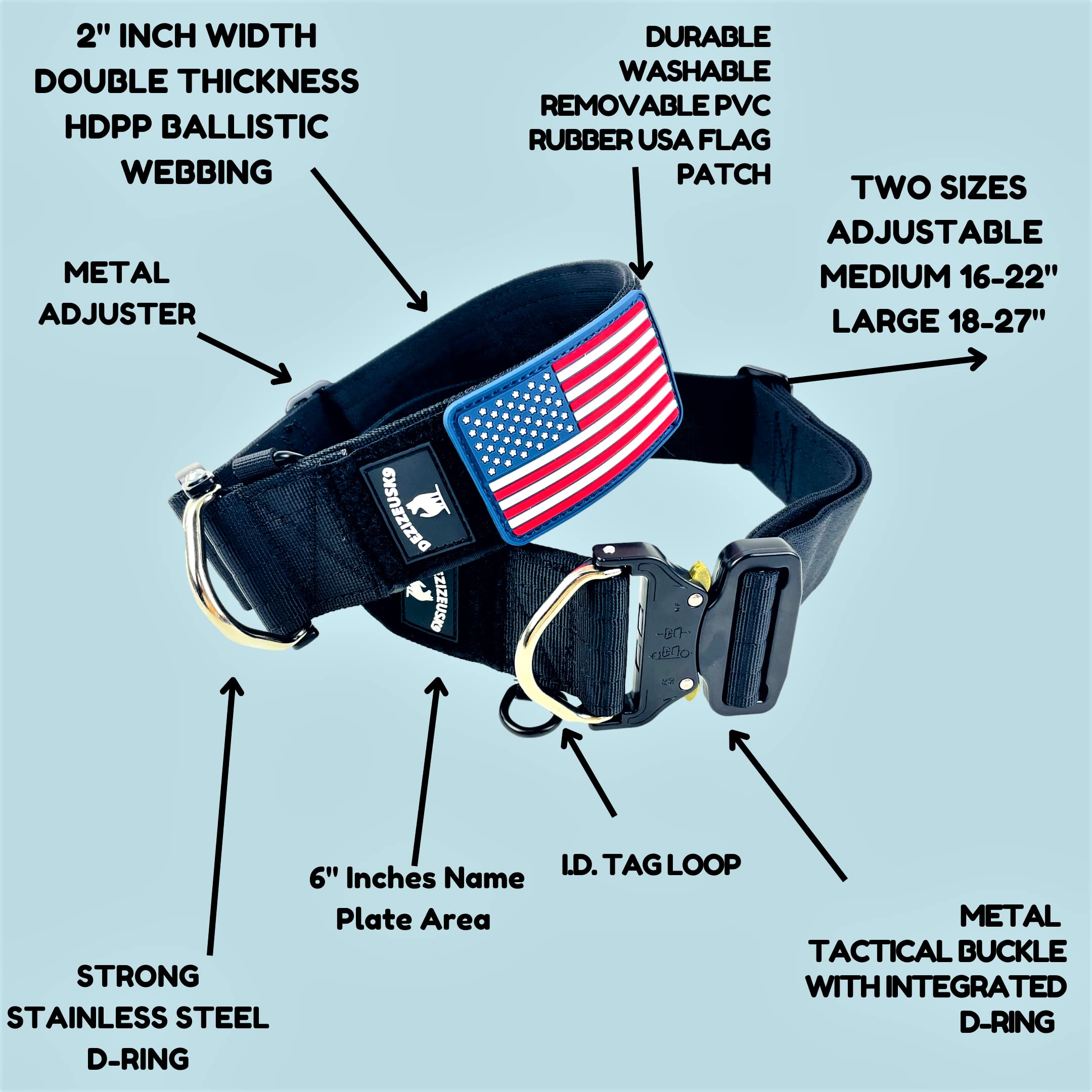 Tactical Dog Collar 2 Inch Wide Thick Heavy Duty Military Style With Metal Buckle, Adjustable For Medium - Large Breeds, Durable