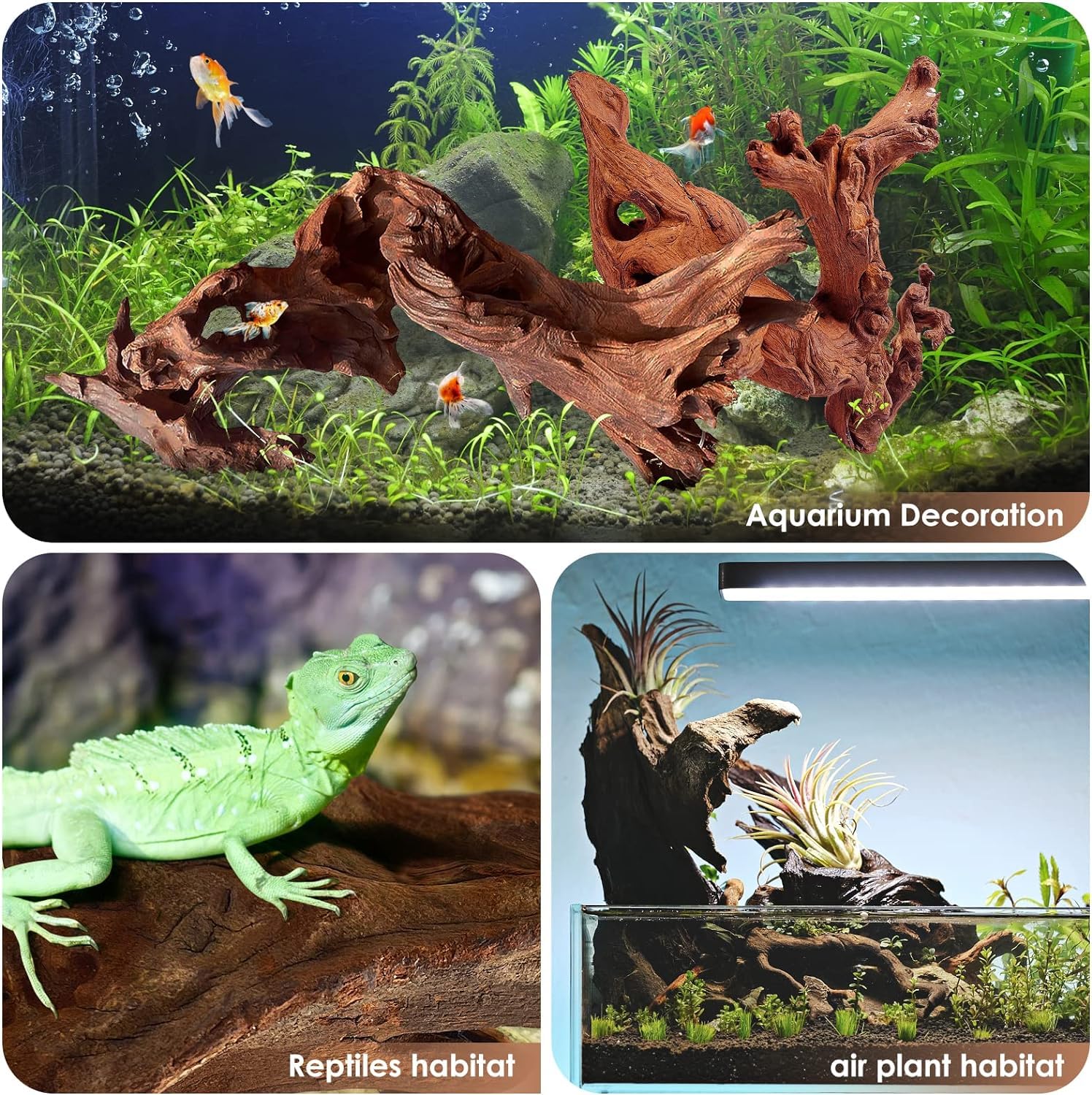 Jorewood Natural Aquarium Driftwood for Fish Tanks & Reptile Terrariums - Safe Fish Tank Decorations, Unique Twisted Branches 3-