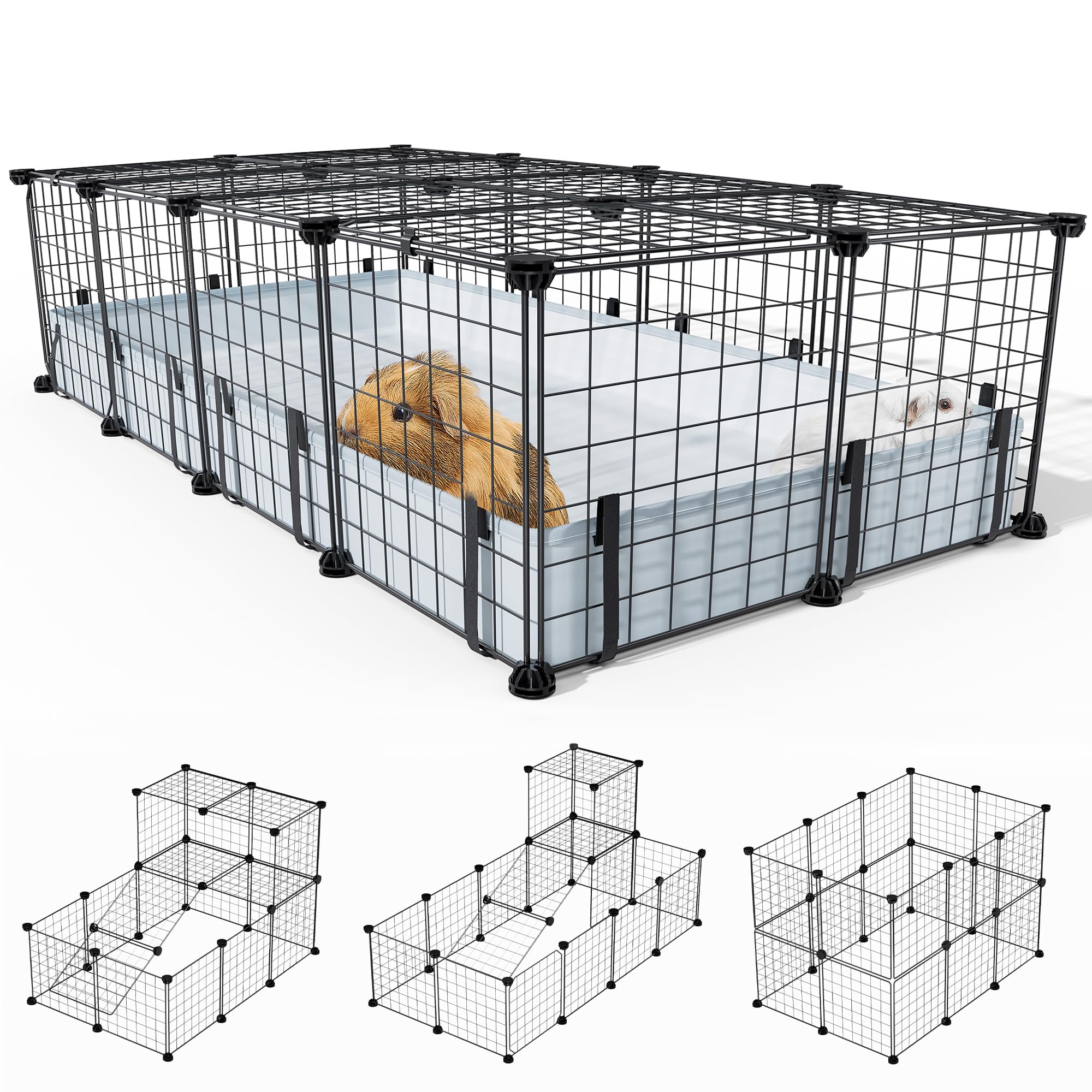 Bucatstate 20 Panels Guinea Pigs Cages, Small Animal Playpen With Waterproof Mat, 47'' L*24'' W*12'' H Metal Hedgehog Enclosure 
