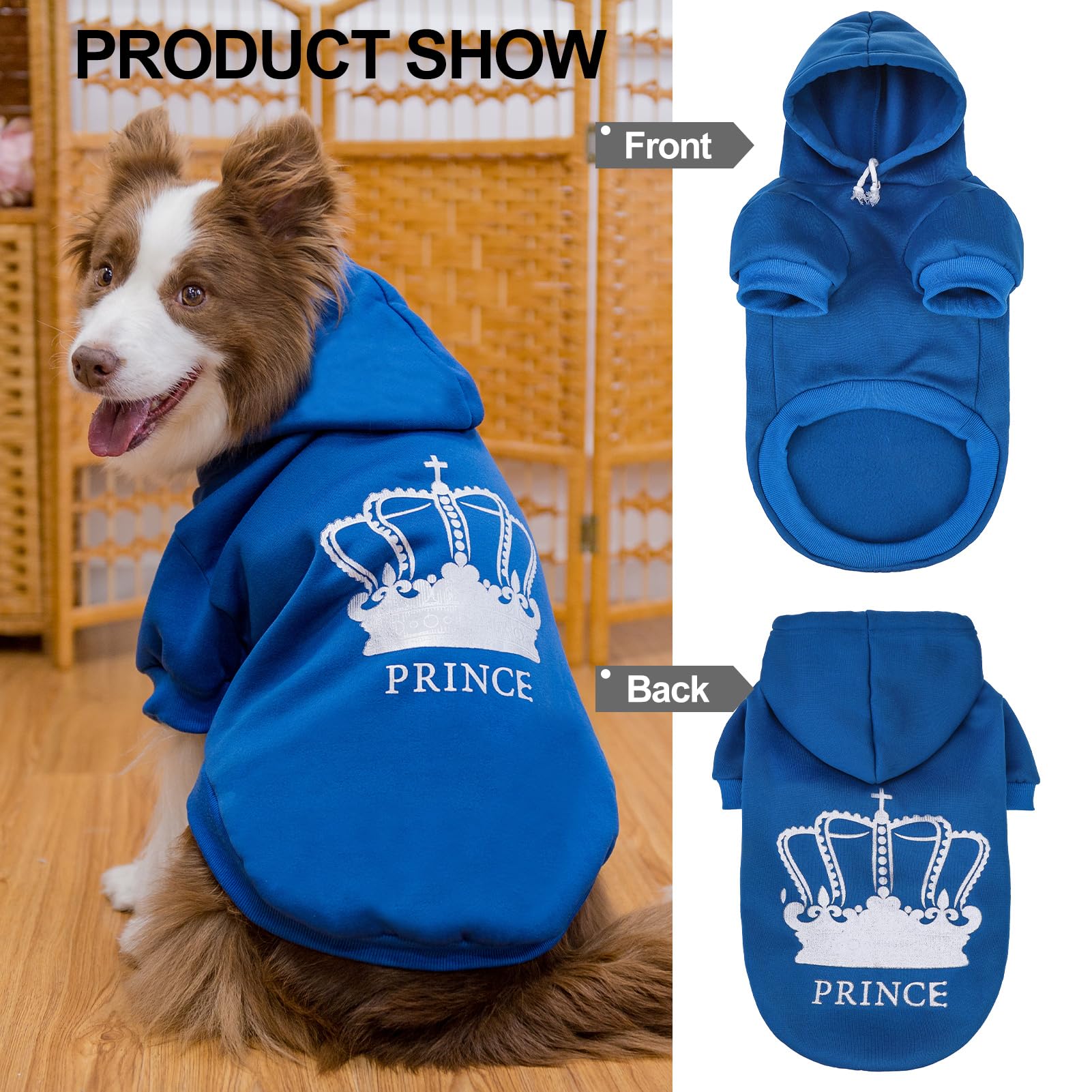 Expawlorer Prince Dog Hoodie For Boy - Hooded Sweater With Leash Hole, Cold Weather Clothes, Sweatshirt With Pocket, Pet Warm Ou