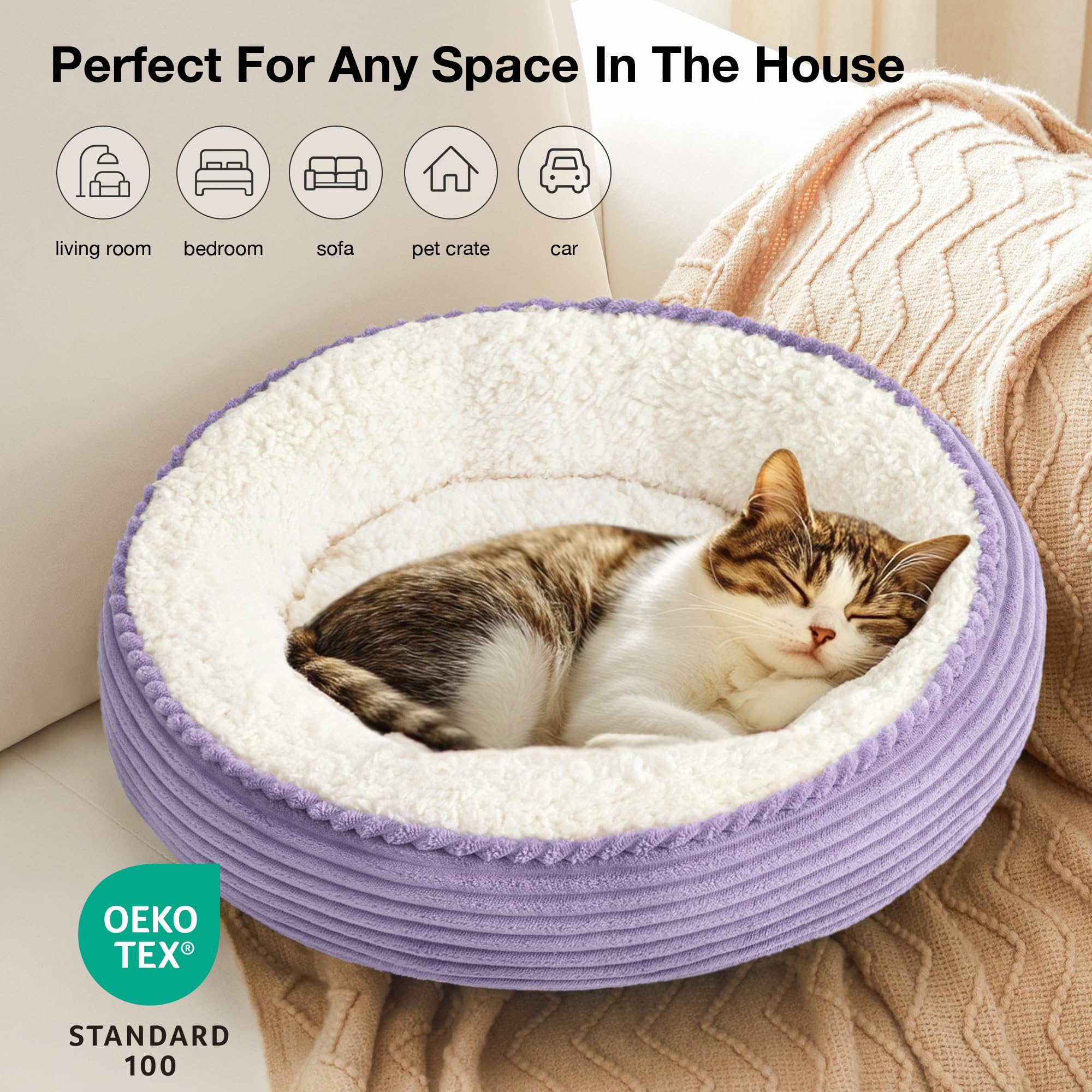 Love'S Cabin Round Donut Cat And Dog Cushion Bed, 20In Pet Bed For Cats Or Small Dogs, Anti-Slip & Water-Resistant Bottom, Soft