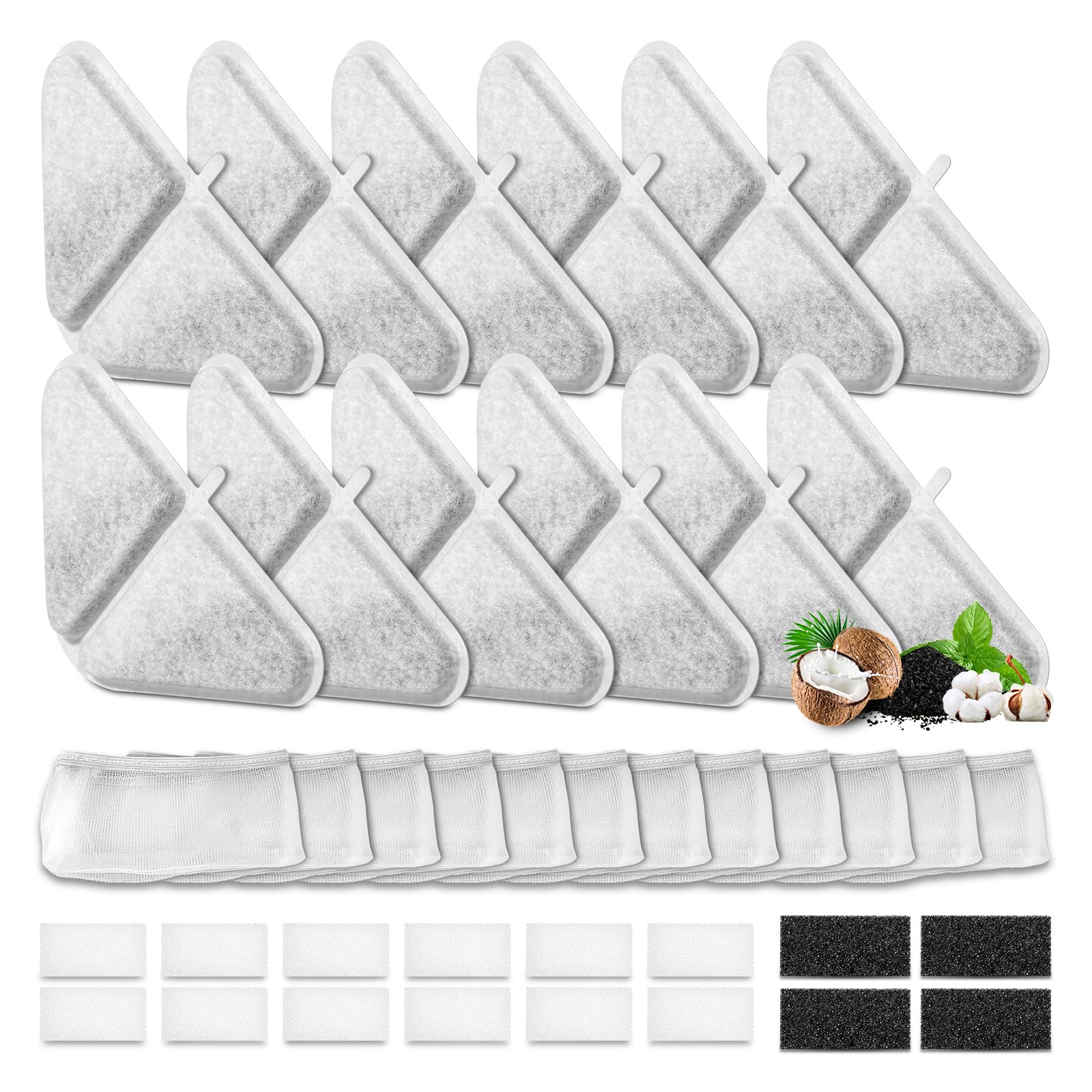 12 Pack Replacement Filters for 230oz Dog Water Fountain, Water Fountain Filter Replacement for 5 Layers Filtration System 7L Pe