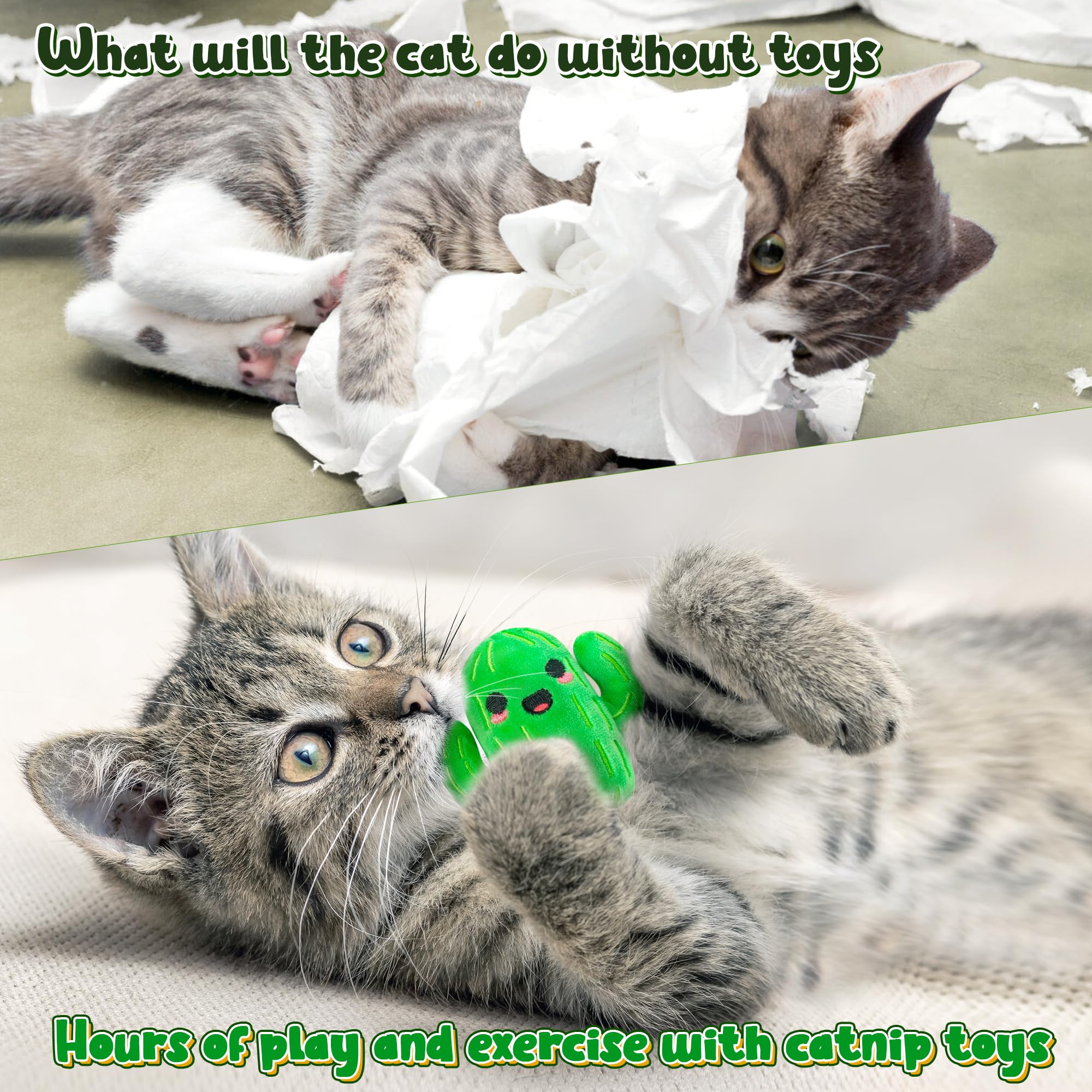 Mallmall6 Catnip Toys For Cat - 5Pcs Cactus Prickly Plants Catmint Interactive Kitten Toy For Indoor Cats, Cute Soft Green Pet S