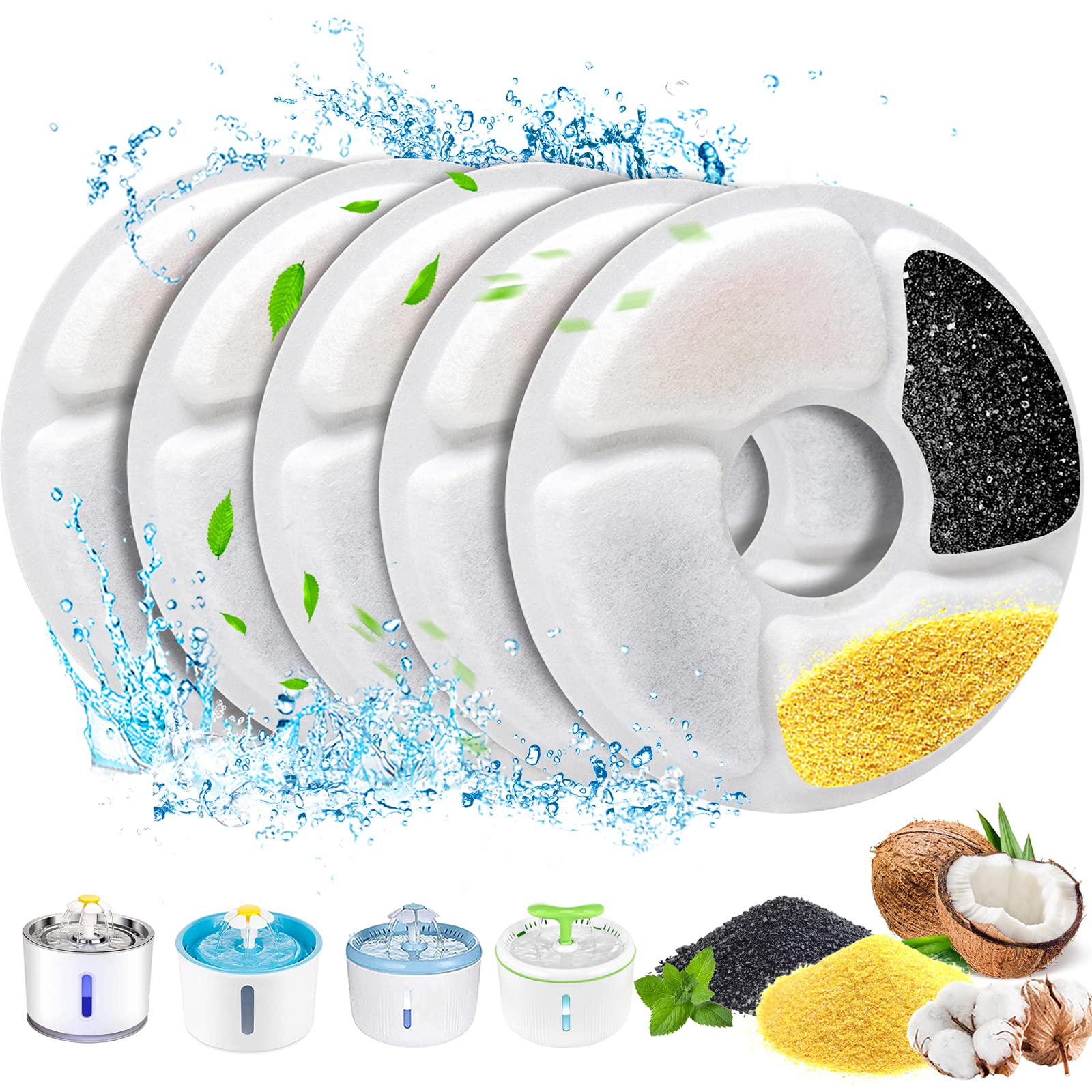 Cat Water Fountain Filters, 5 Inch Pet Fountain Filters, Dog Fountain Activated Carbon Filters Replacement, Compatible With Cats