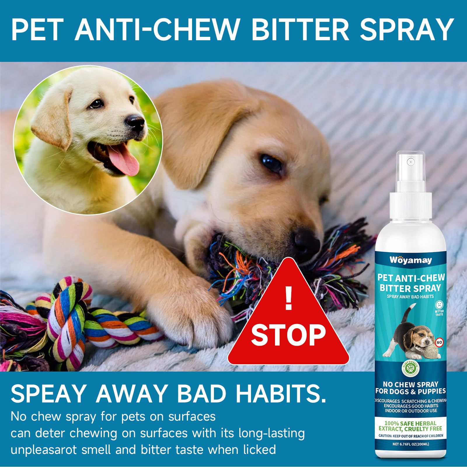 Woyamay No Chew Spray For Dogs 200Ml, Bitter Apple Spray For Dogs Stop Chewing Licking Of Furniture, Shoes, Bandages, Dog Traini