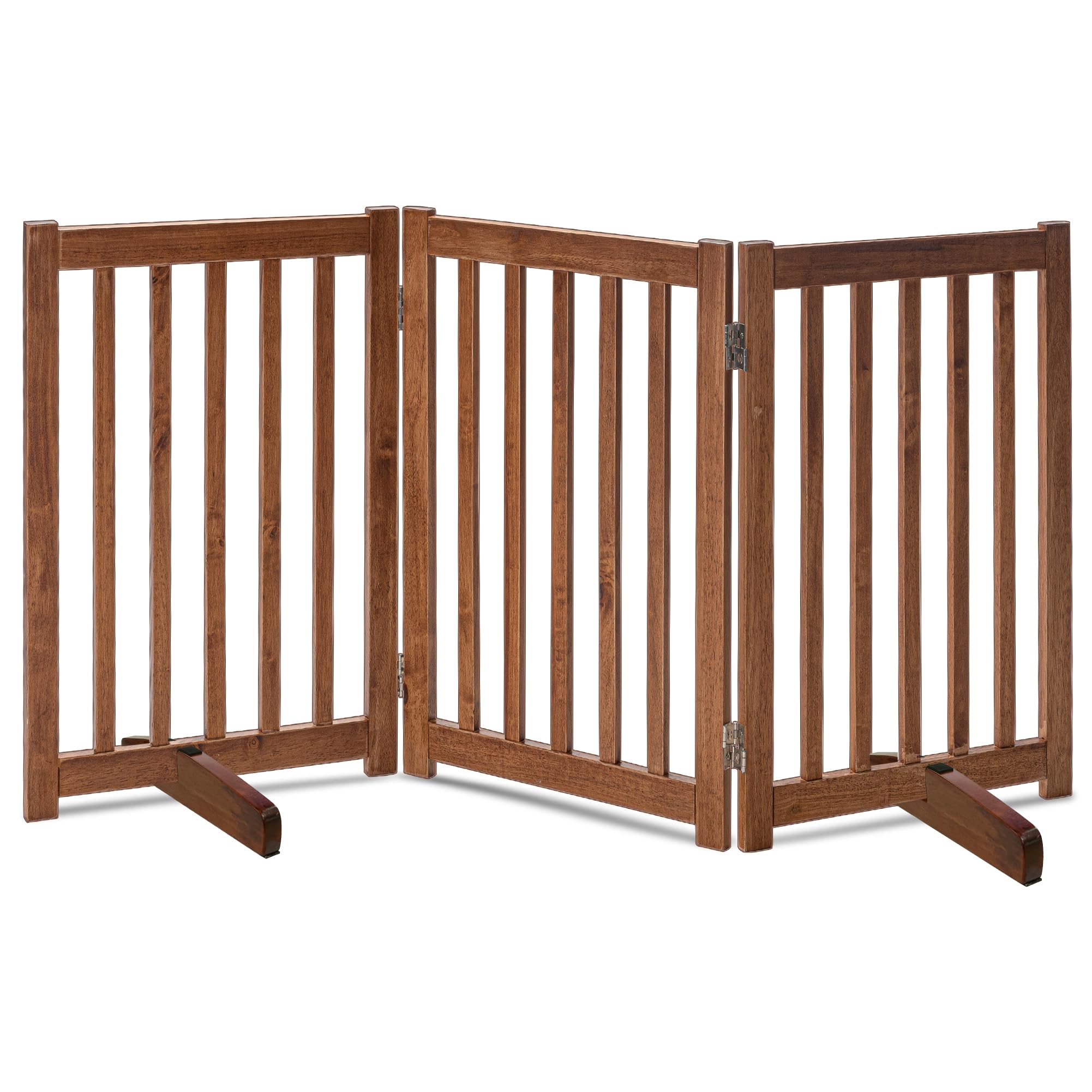 LZRS Freestanding Dog Gate 30 inch Tall - 3 Panels Solid Wooden Pet Gate for Doorways, Stairs & Hallways, Expandable & Foldable 