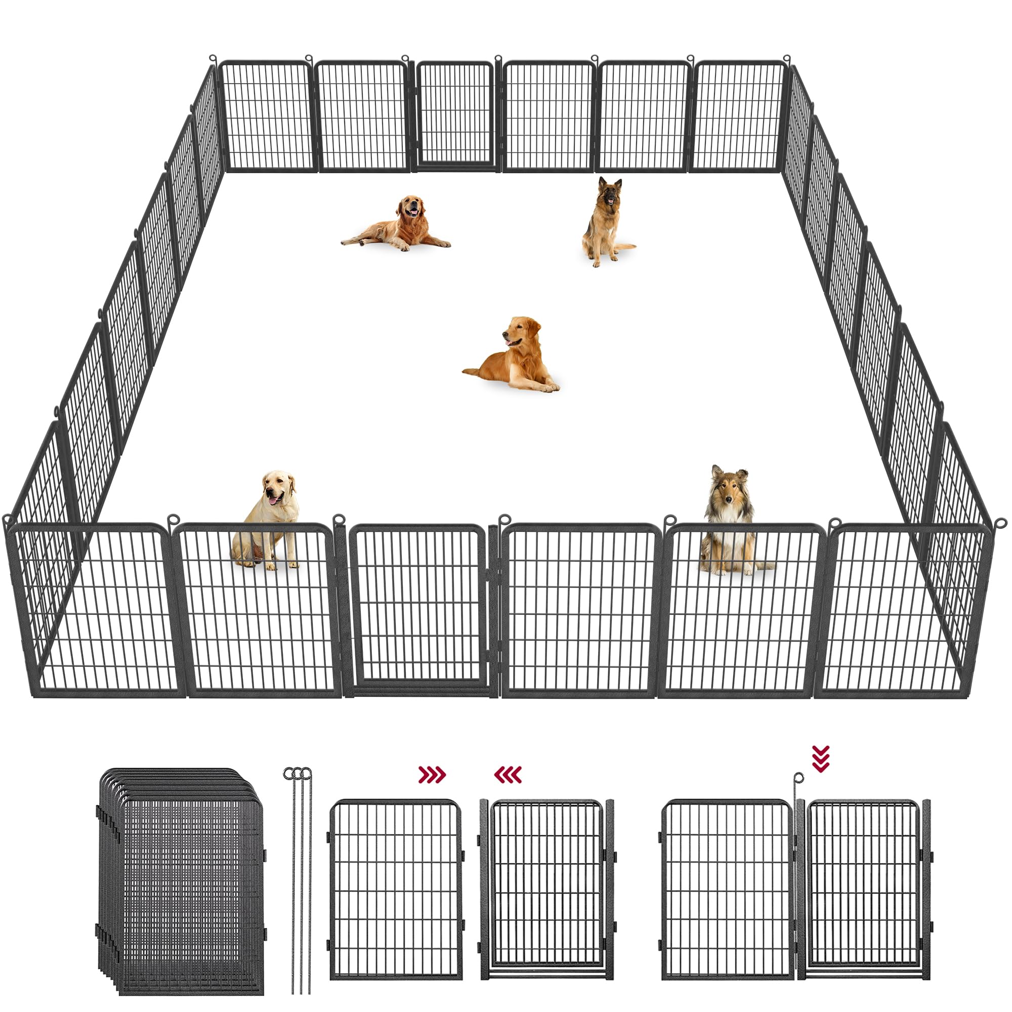 Jhsomdr Dog Playpen Outdoor With Low Threshold Full Gate, 40'' Height 28 Panels Large Dog Pen Dog Fence Outdoor For Yard, Heavy 