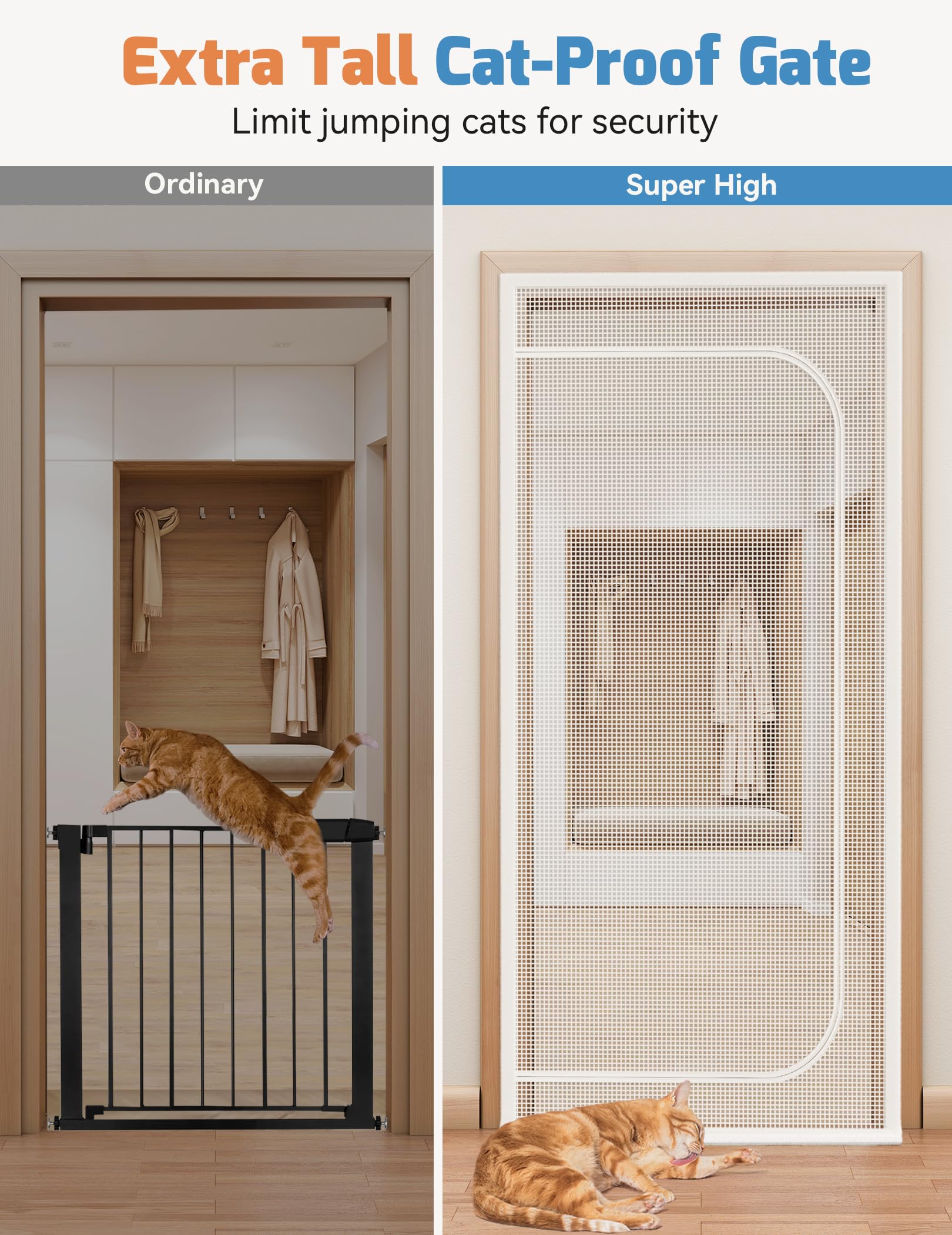 BFNN Cat Screen Door, Extra Tall Cat-Proof Mesh Gate, Fit Door Size 36 x 82, Anti-Cat Scratch Mesh with Zipper Closure, for
