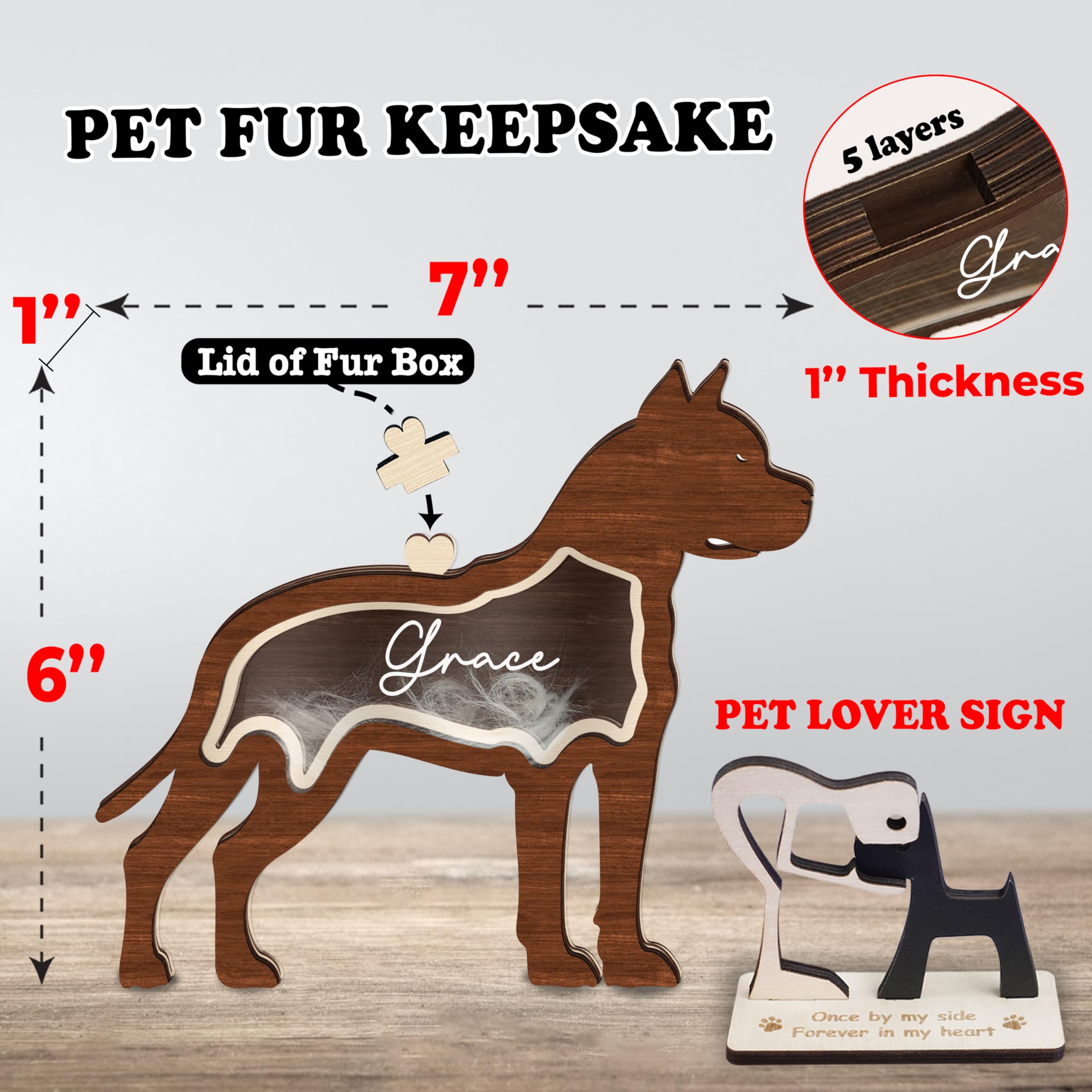 Pitbull Dog Hair Keepsake Box Wooden Pet Fur Gifts For Dog Cat Unique Dog Shape Standable Tabletop Decor Pet Dog Memorial Idea G