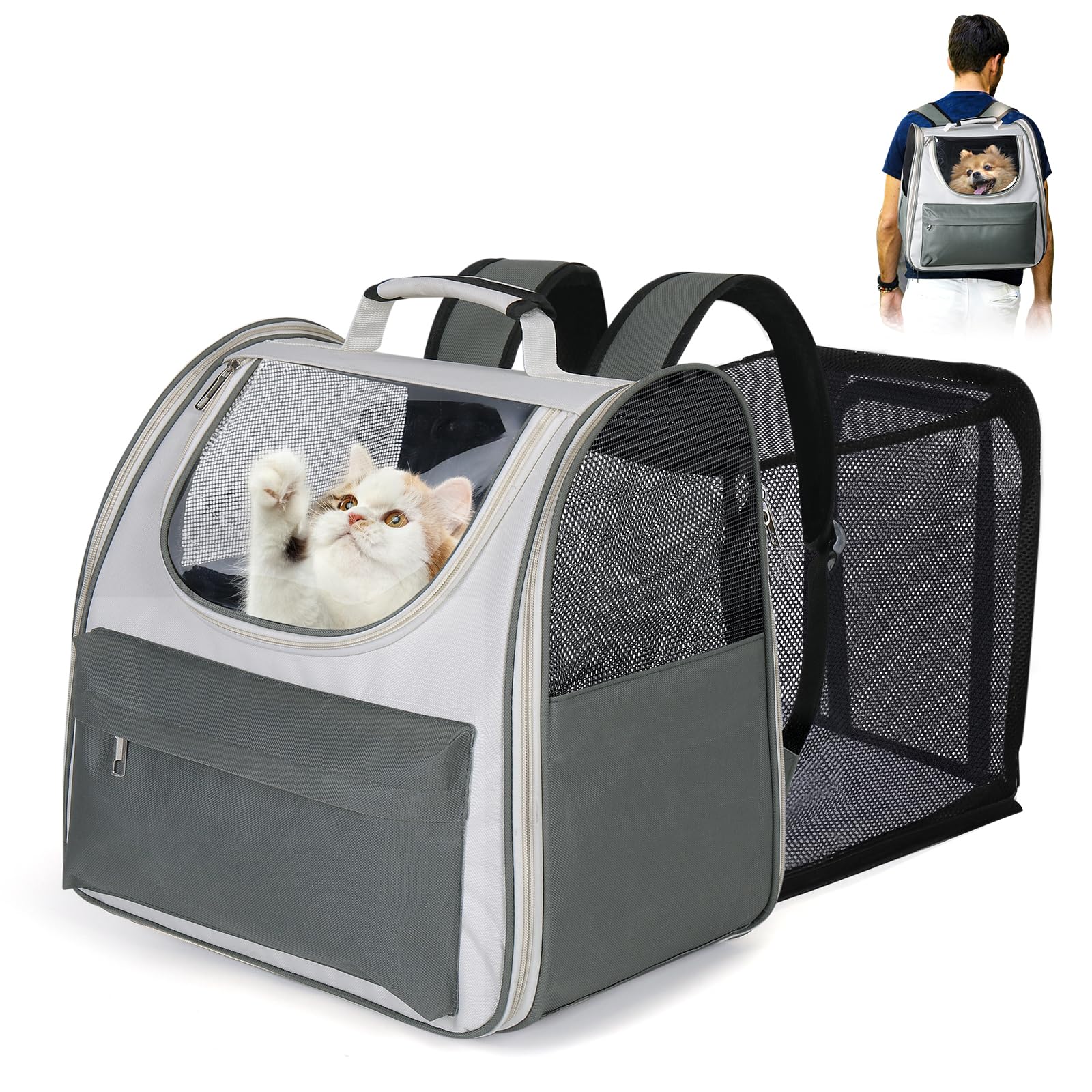 Large Cat Backpack Carrier, Expandable Roomy Pet Carrier Backpack For Medium Cat/Small Dog Puppy Under 18Lbs, Breathable Foldabl