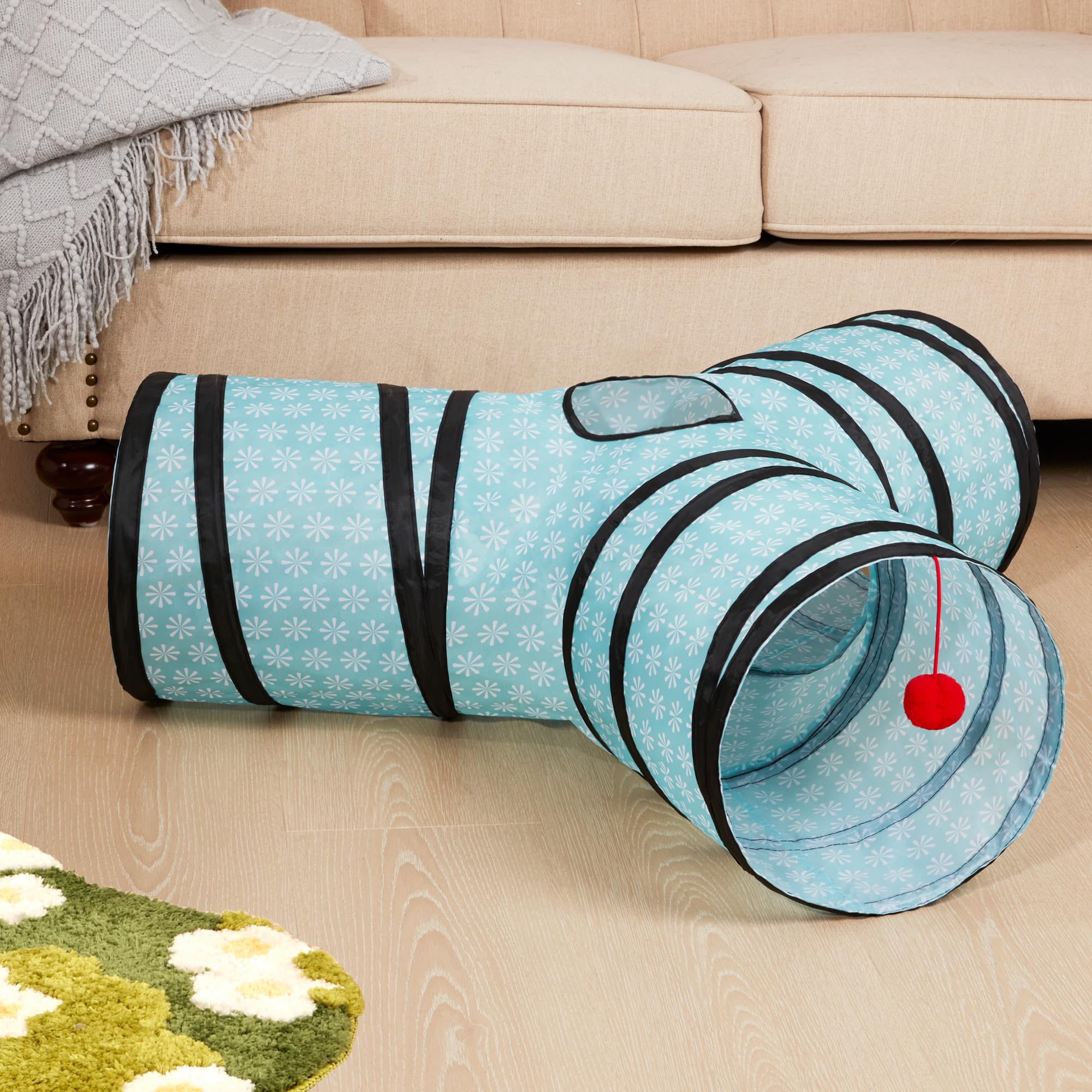 Tempcore Pet Cat Tunnel Tube Cat Toys 3 Way Collapsible, Cat Tunnels For Indoor Cats,Kitty Tunnel Bored Cat Pet Toys Peek Hole Toy Ball Cat, Puppy, Kitty, Kitten, Rabbit Teardrop Flower