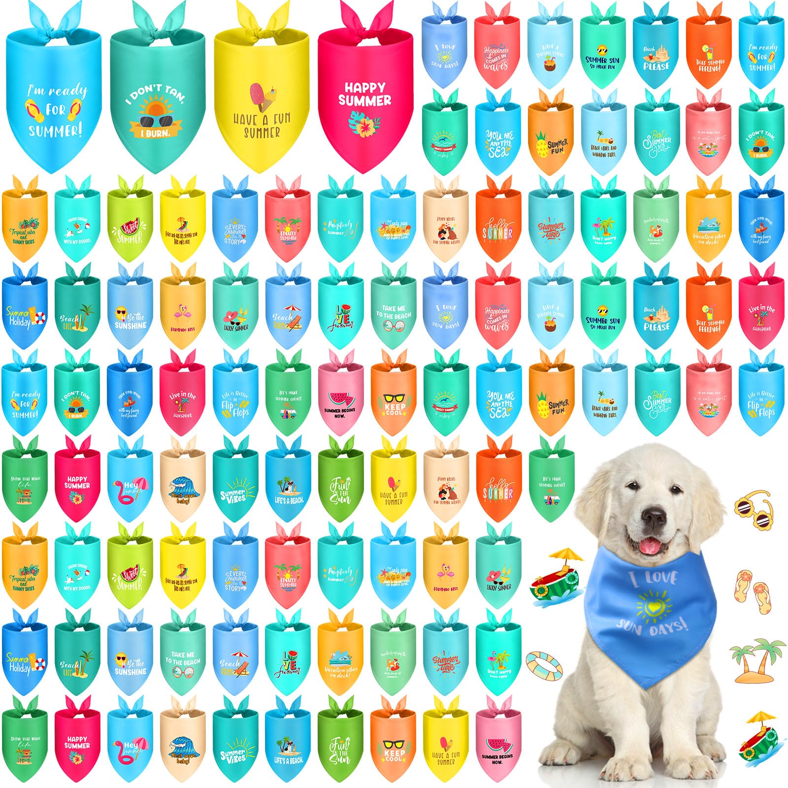 Clysee 100 Pcs Dog Bandana Bulk With Sayings Summer Pet Triangle Scarf Bibs Washable Puppy Kerchief Adjustable Grooming Supplies