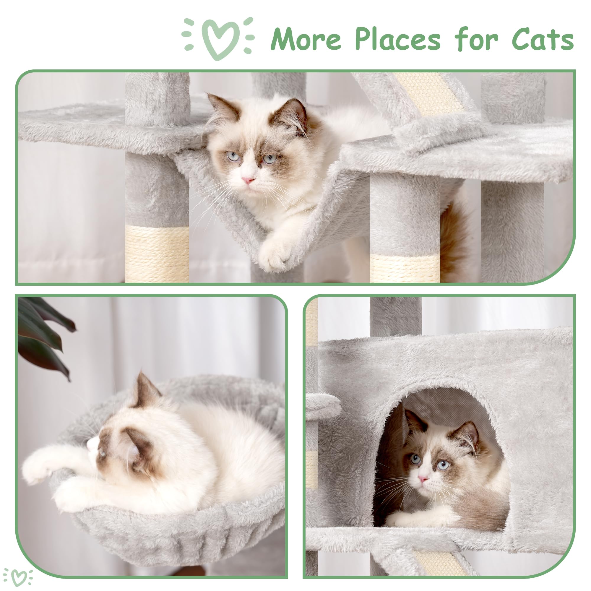 Gitelsnour Cat Tree, 63 Inch Multi-Level Cat Tower For Indoor Cats, Cat Condo With Cat Scratching Post And Board, Cat Hammock, L
