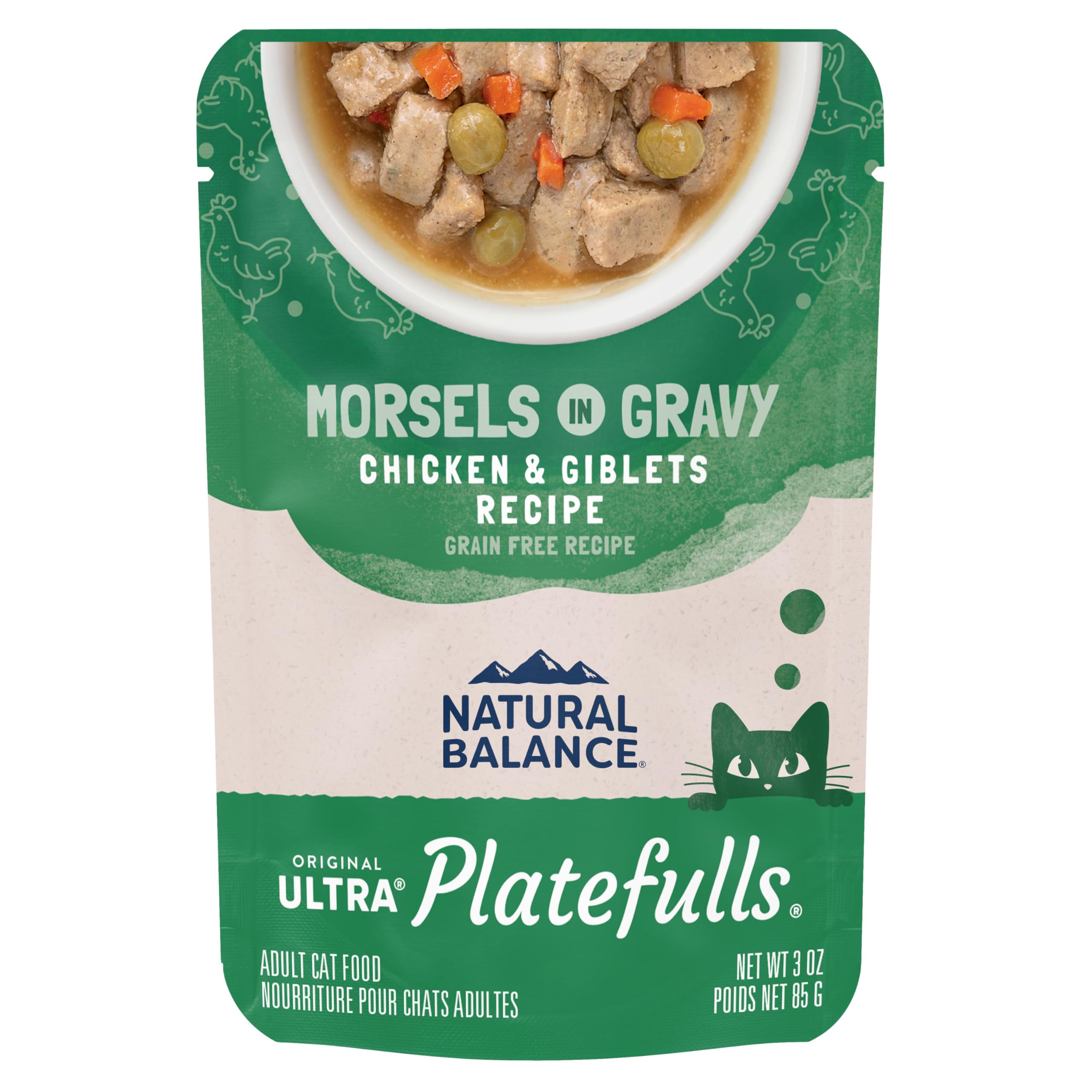 Natural Balance Original Ultra Platefulls Adult Grain Free Wet Cat Food Salmon, Chicken & Giblets Formula in Gravy, 3 Ounce Pouc