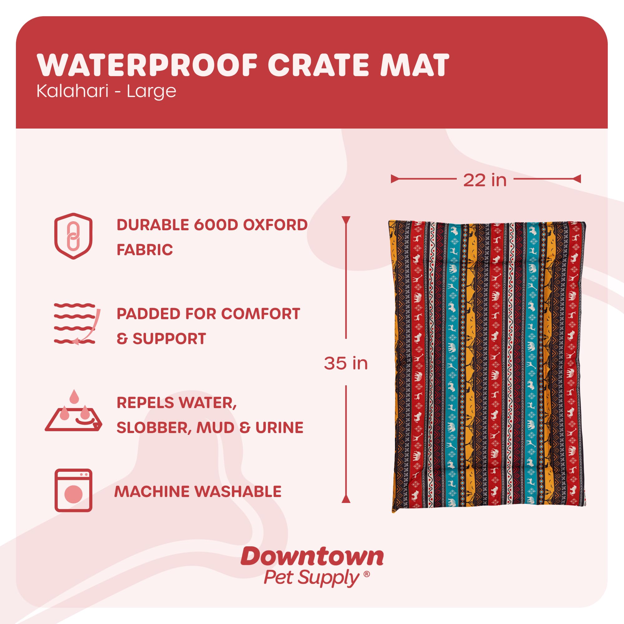 Downtown Pet Supply Dog Crate Pad, 35'' X 22'' - Waterproof, Ripstop Nylon Dog Crate Mat Chew Proof And Machine Washable - Kalah