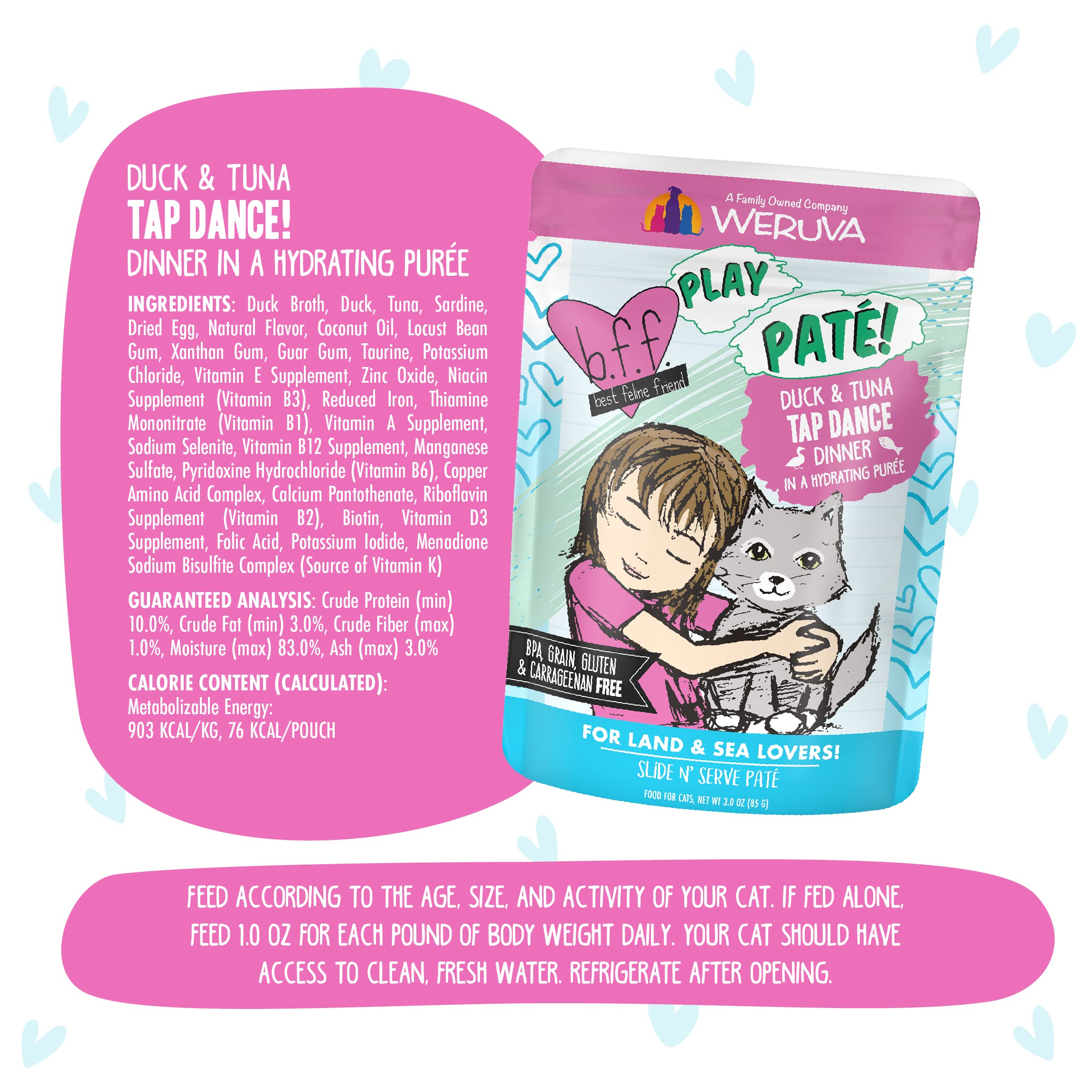 B.F.F. Play - Best Feline Friend Pat   Lovers, Aw Yeah!, Duck & Tuna Tap Dance with Duck & Tuna, 3oz Pouch (Pack of 12)