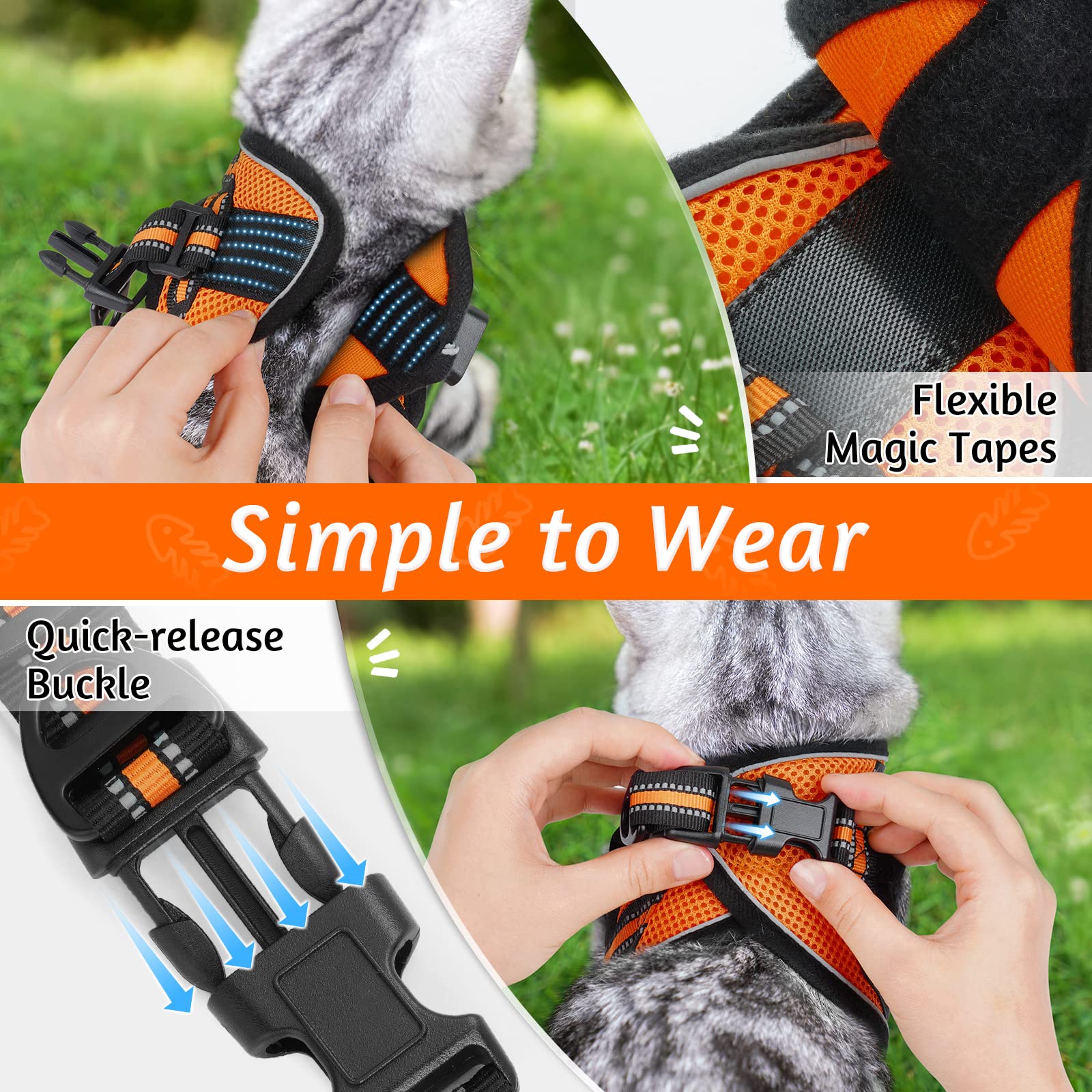 Rabbitgoo Cat Harness And Leash Set For Walking Escape Proof, Adjustable Soft Kittens Vest With Reflective Strip For Cats, Comfortable Outdoor Vest,Light Orange,L