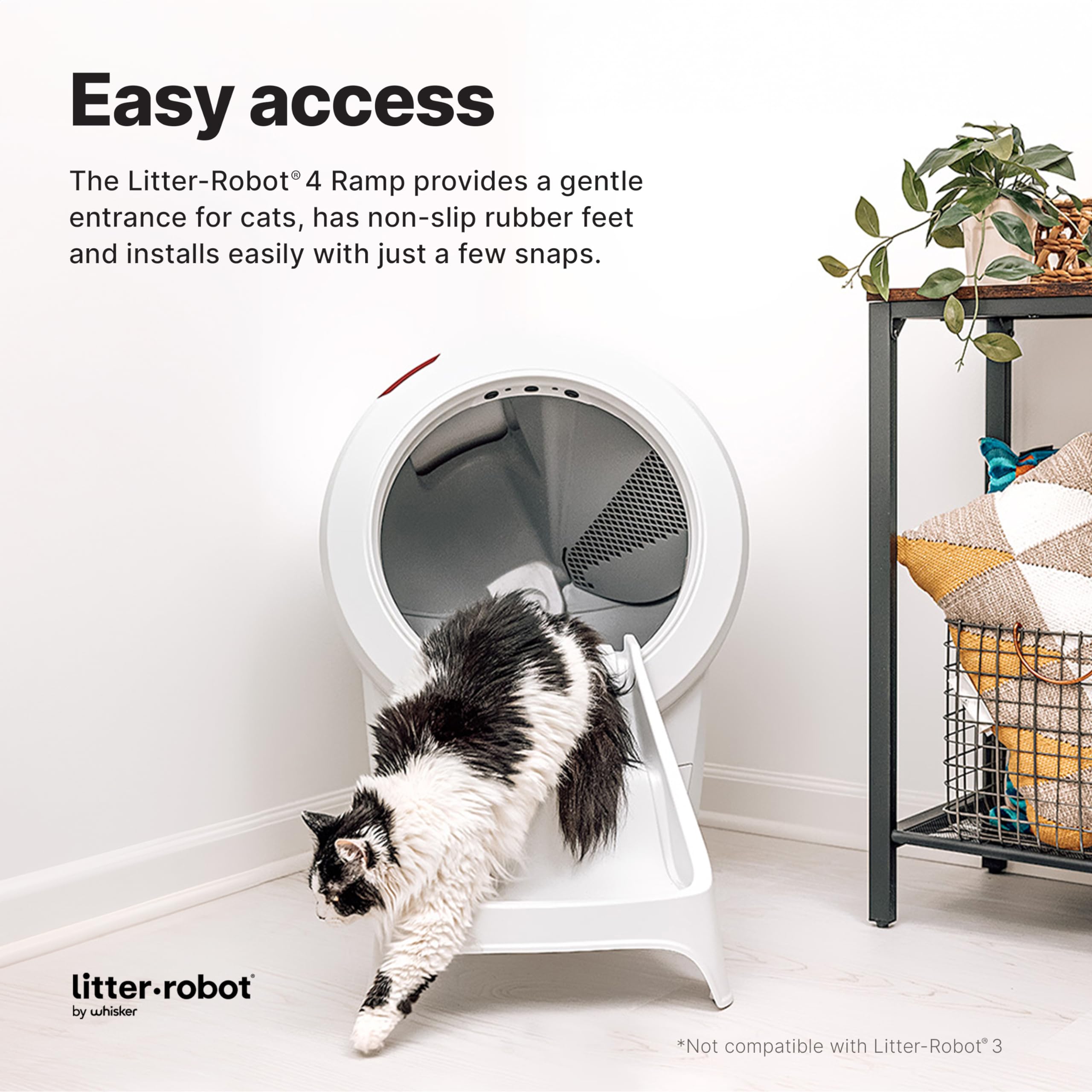 Litter-Robot 4 Ramp by Whisker, White - Cat Ramp for Box, Custom Fit, Non-Slip Rubber Feet, Suitable for Small & Elderly Cats, M