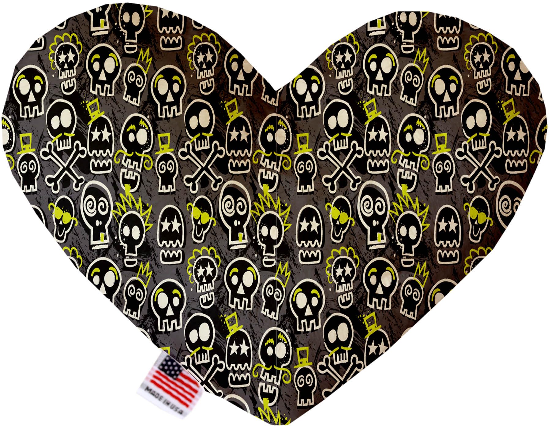 Pet and Dog Plush Heart or Bone Toy, &quot;Skulls Group&quot; (Available in different sizes, and 12 different pattern options!) Skater Skulls 8&quot; Plush Heart