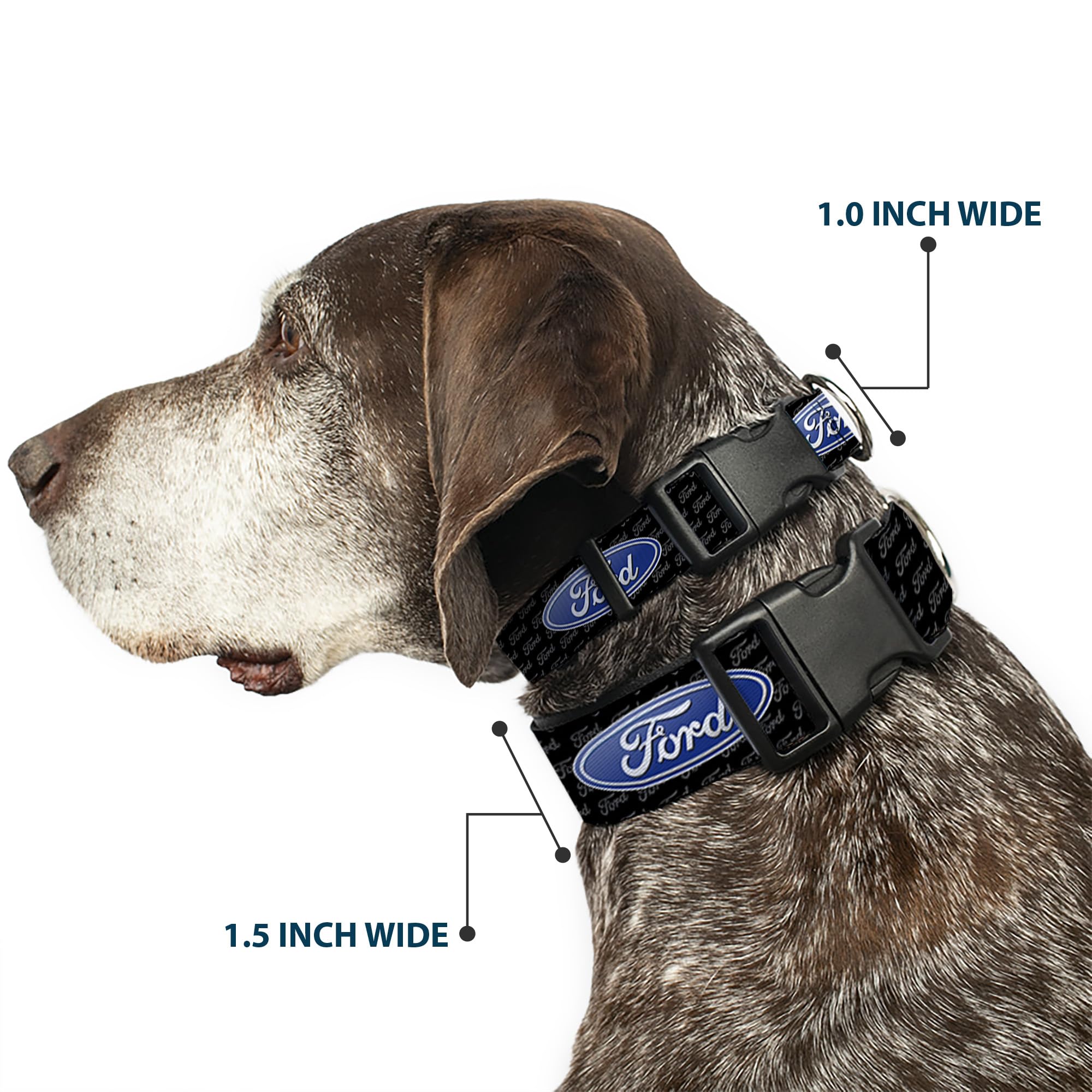 Buckle-Down ''Ford Oval Repeat W/Text'' Plastic Clip Collar, 1'' X 11-17''/Medium