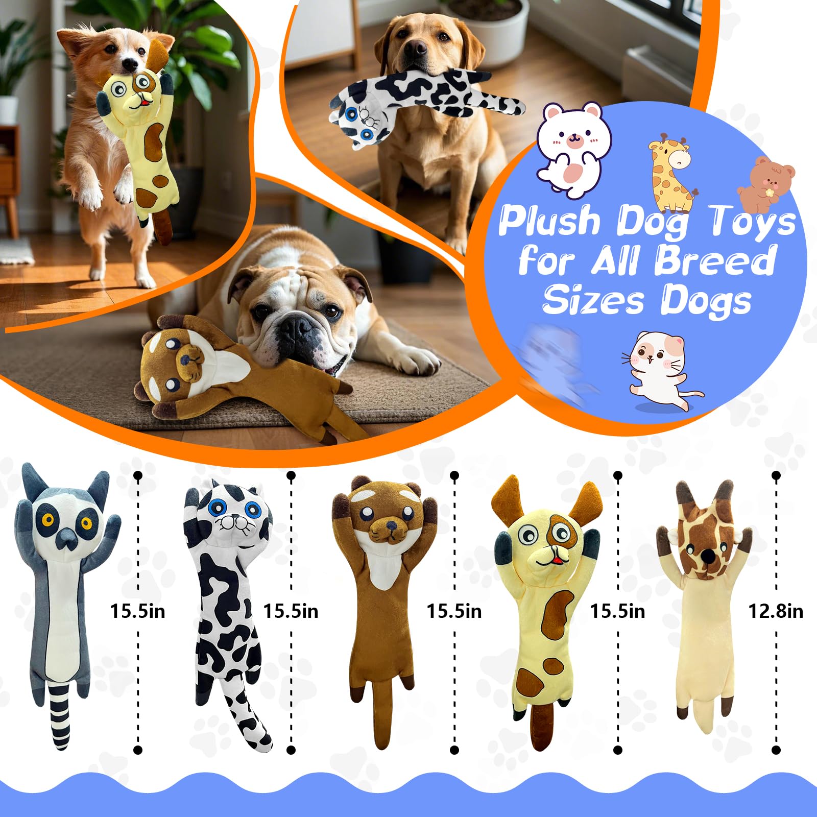 Dog Toys For Aggressive Chewers - 5 Pack Plush Crinkle No Stuffing Dogs Chew Toys For Small, Medium, Large And Puppy Teething Ch