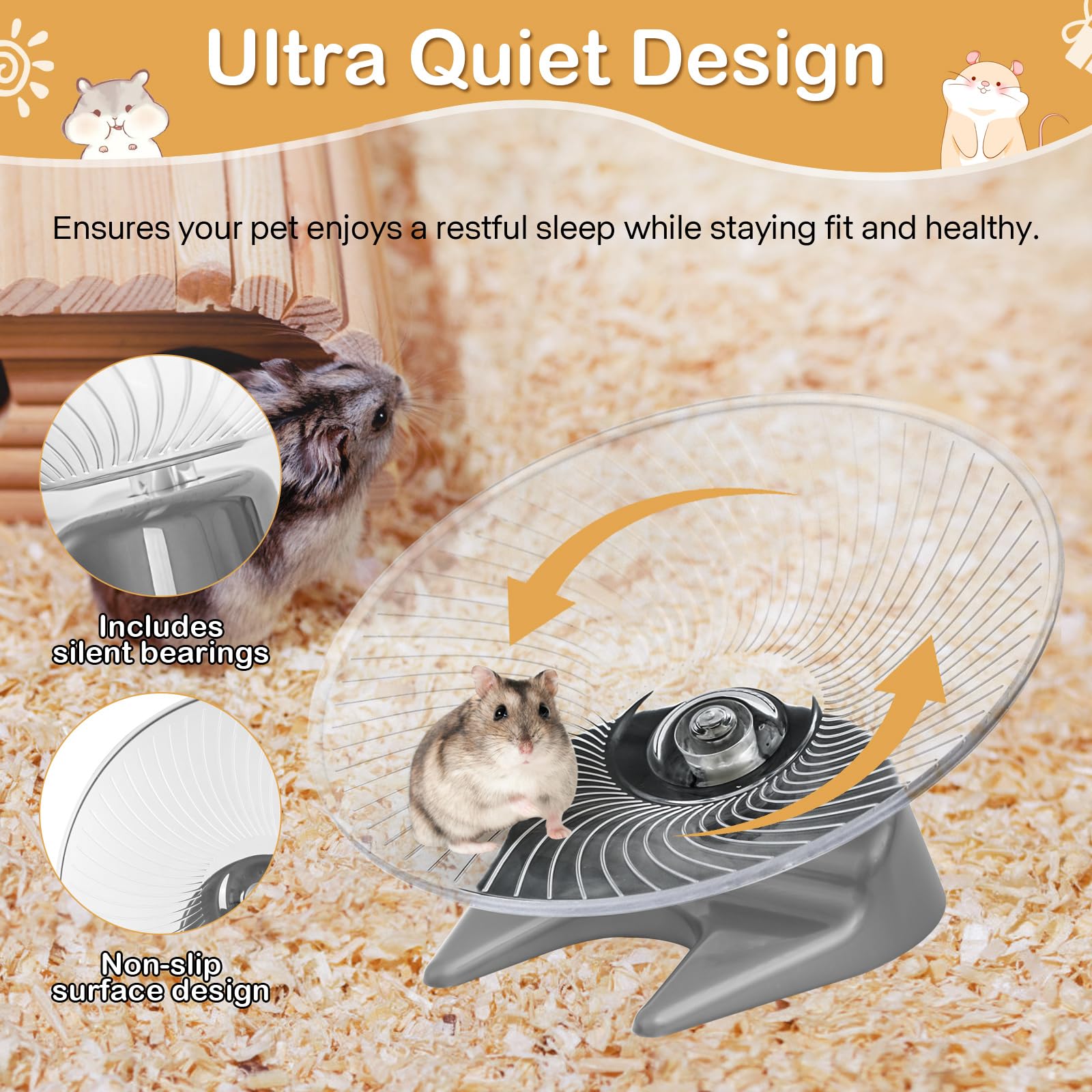 Nedenyou Silent Hamster Exercise Wheels - Quiet Spinner Hamster Running Wheels With Adjustable Stand For Gerbils Mice Or Other S