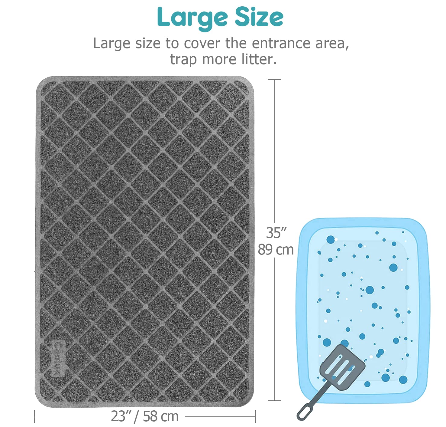 Conlun Cat Litter Mat Litter Trapping Mat, 35' X 23' Premium Durable Pvc Grid Mesh With Scatter Control, Non-Slip, Less Waste Cat Litter Box Mat, Soft On Kitty’S Paws, Urine Waterproof