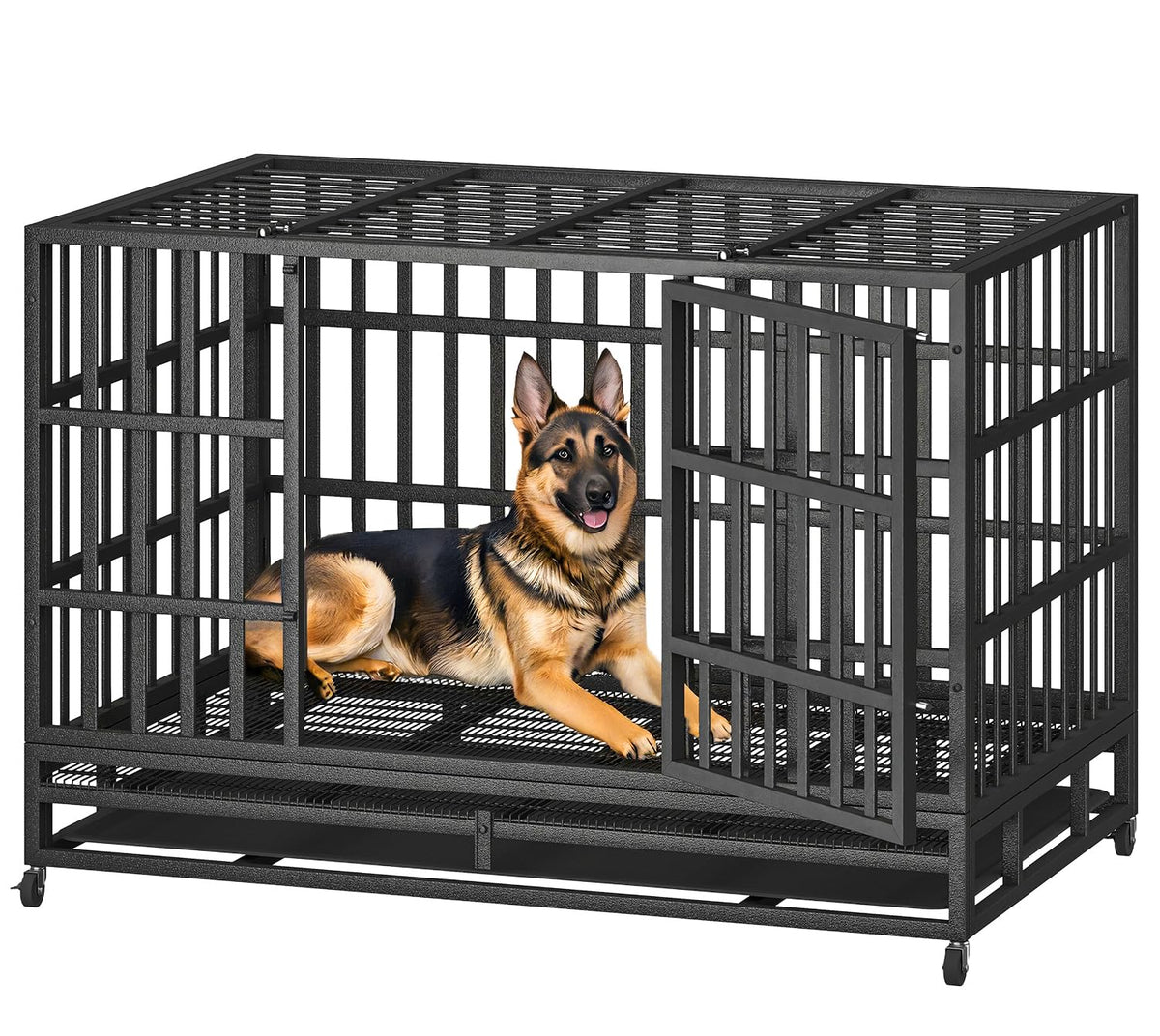 Hiwokk 42/38 Inch Dog Crates For Large Medium Dogs Folding Metal Wire Cages Dog Kennels Pet Cage With Double-Door, Removable Tra