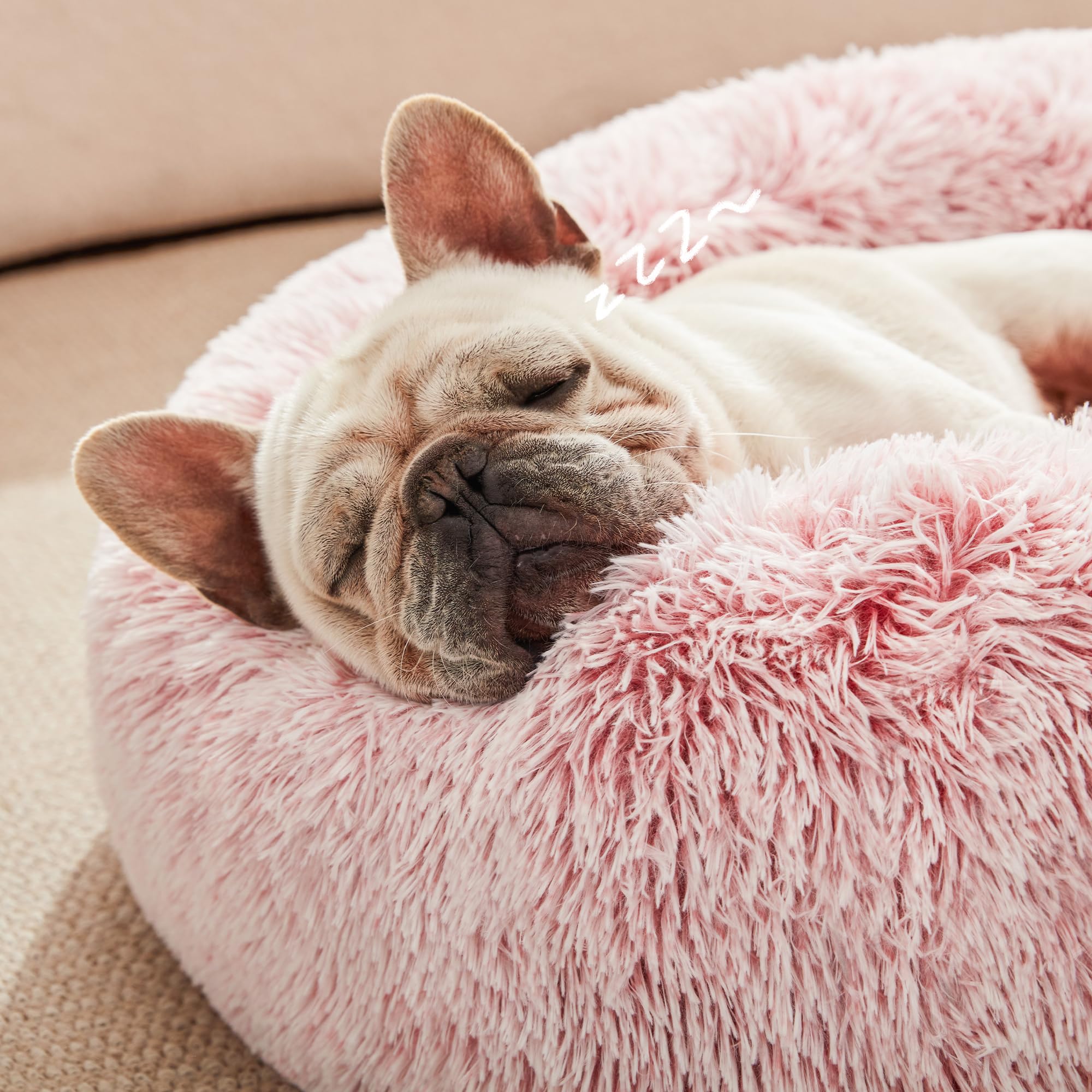 Love'S Cabin 20In Cat Beds For Indoor Cats - Cat Bed With Machine Washable, Waterproof Bottom - Fluffy Dog And Cat Calming Cushion Bed For Joint-Relief And Sleep Improvement, Pink