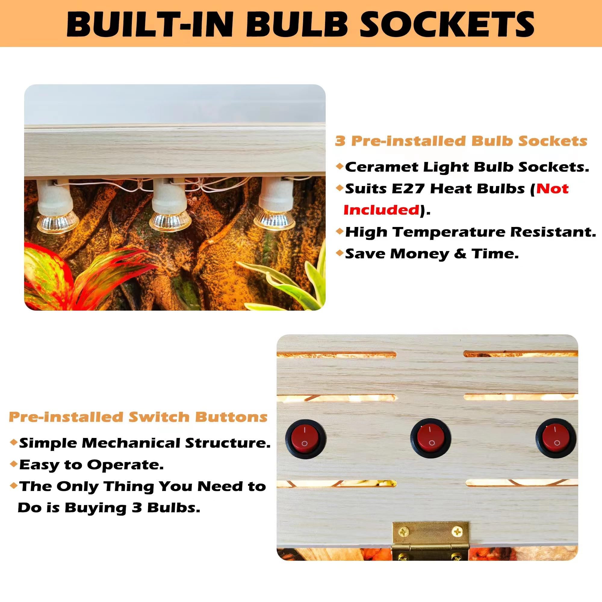 Prolee 68 Gallon Reptile Terrarium Tank Large 48 Inch Lizard Tank Bearded Dragon Tank With Roof Door, Snake Tank With Built-In L